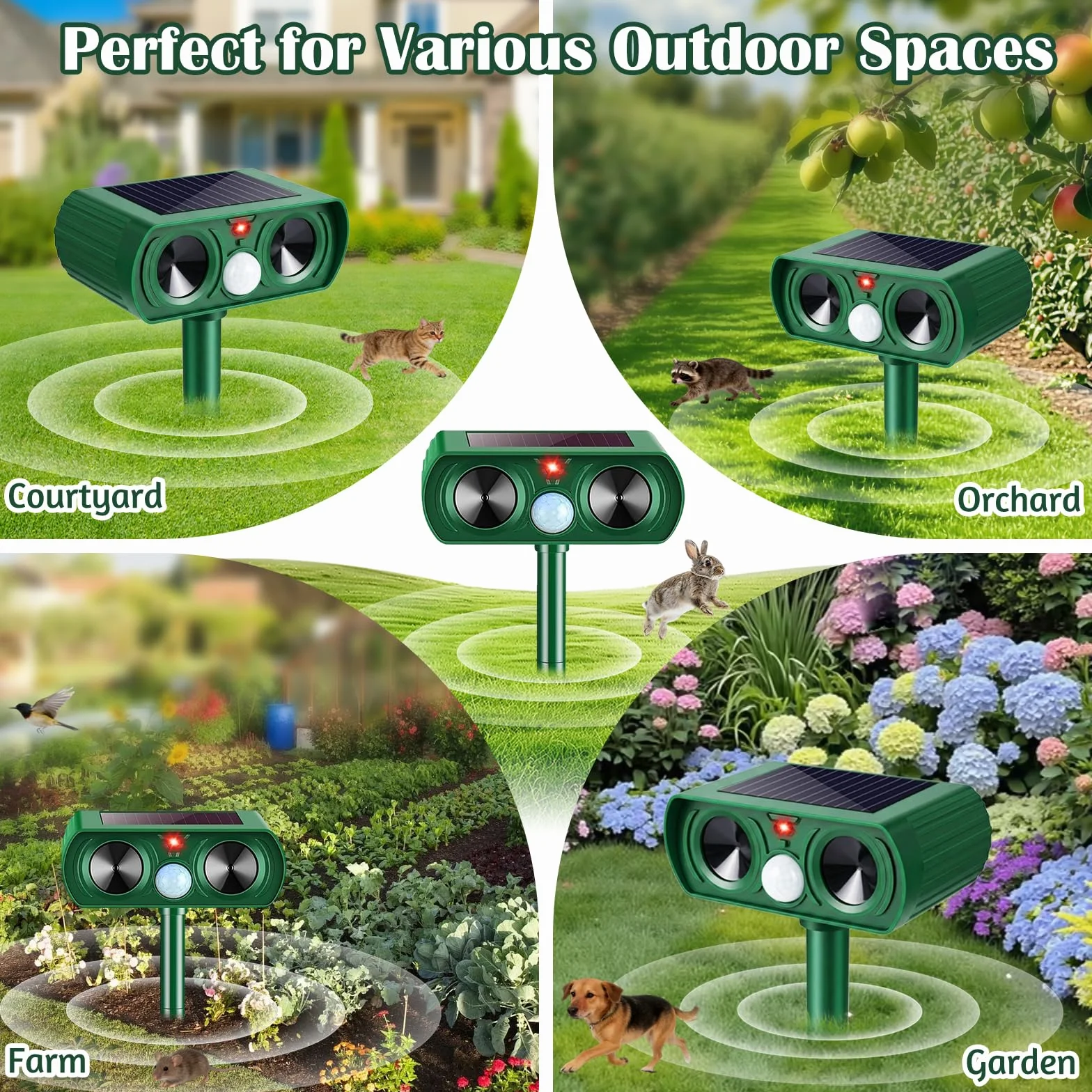 Repelente Gatos, Repelente Ultrasónico Energía Solar Repelene de Animales al Aire Libre Impermeable Ahuyentador para Gatos Aullentador de Animales para Gatos Martas Mapaches Perros