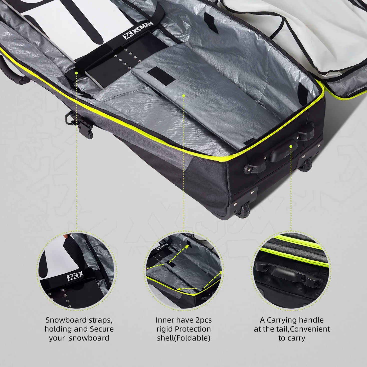 XCMAN Bolsa de snowboard con ruedas acolchada extensible para viajes aéreos ajustable impermeable