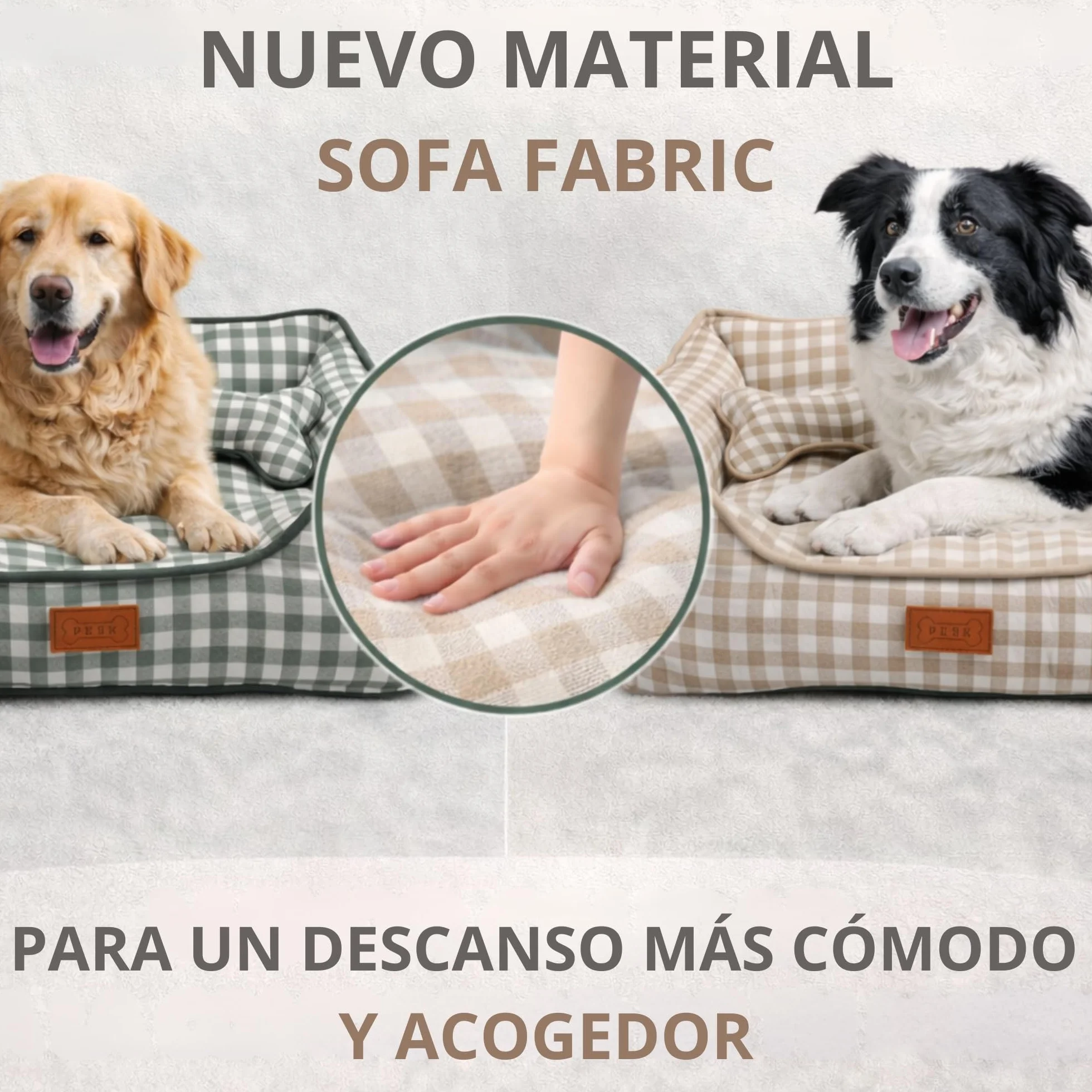 PESK Cama Perro Pequeño 57x47x15cm con Hueso de Juguete, Acolchada Relleno de Fibras, Cama Perros Medianos Lavable, Resistente Mordeduras, Camas Perros Medianos Antideslizante, Dog Bed (Beige Talla S)