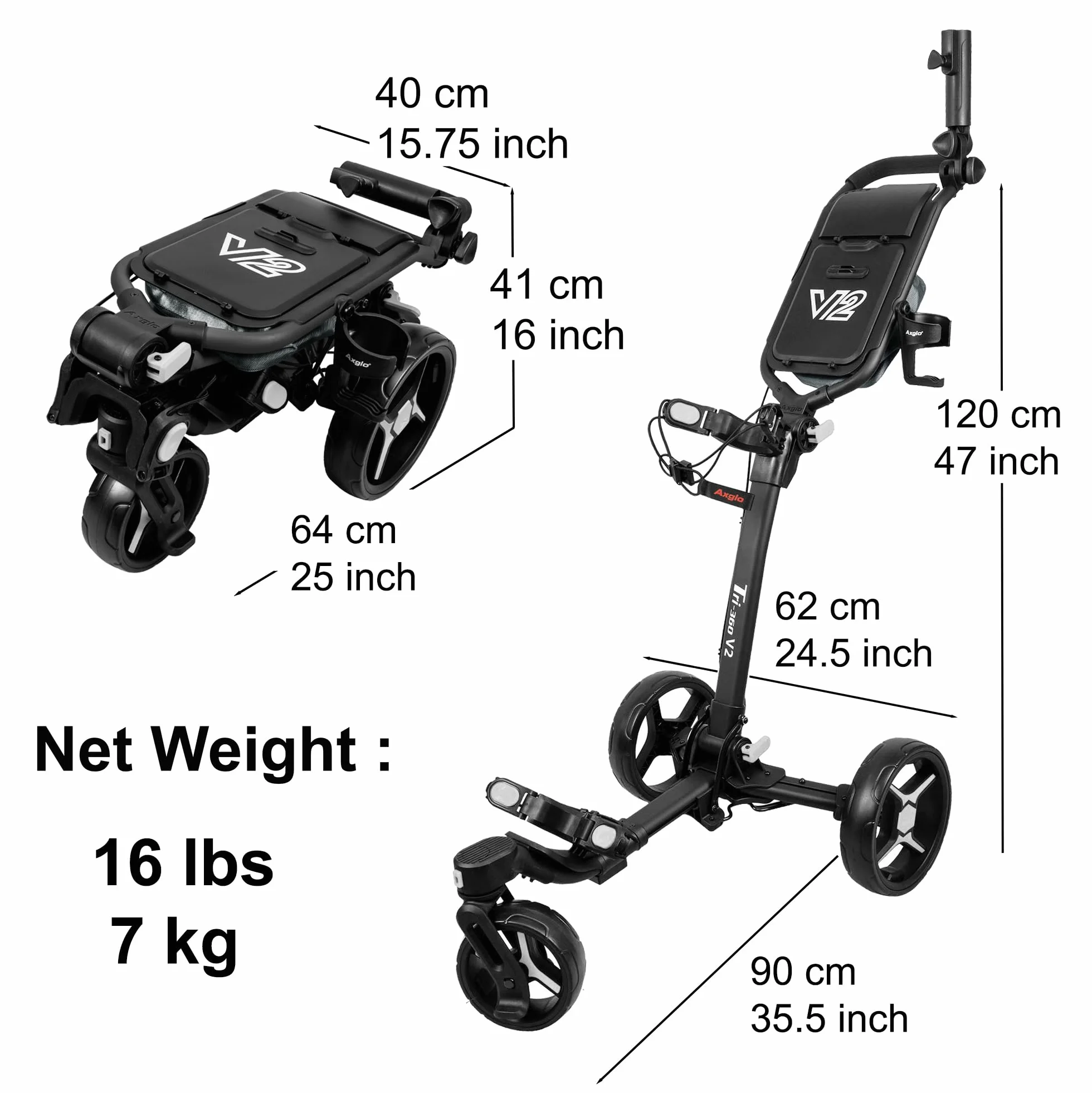 Trilite 360 Carro de 3 Ruedas para Adulto, Negro y Gris