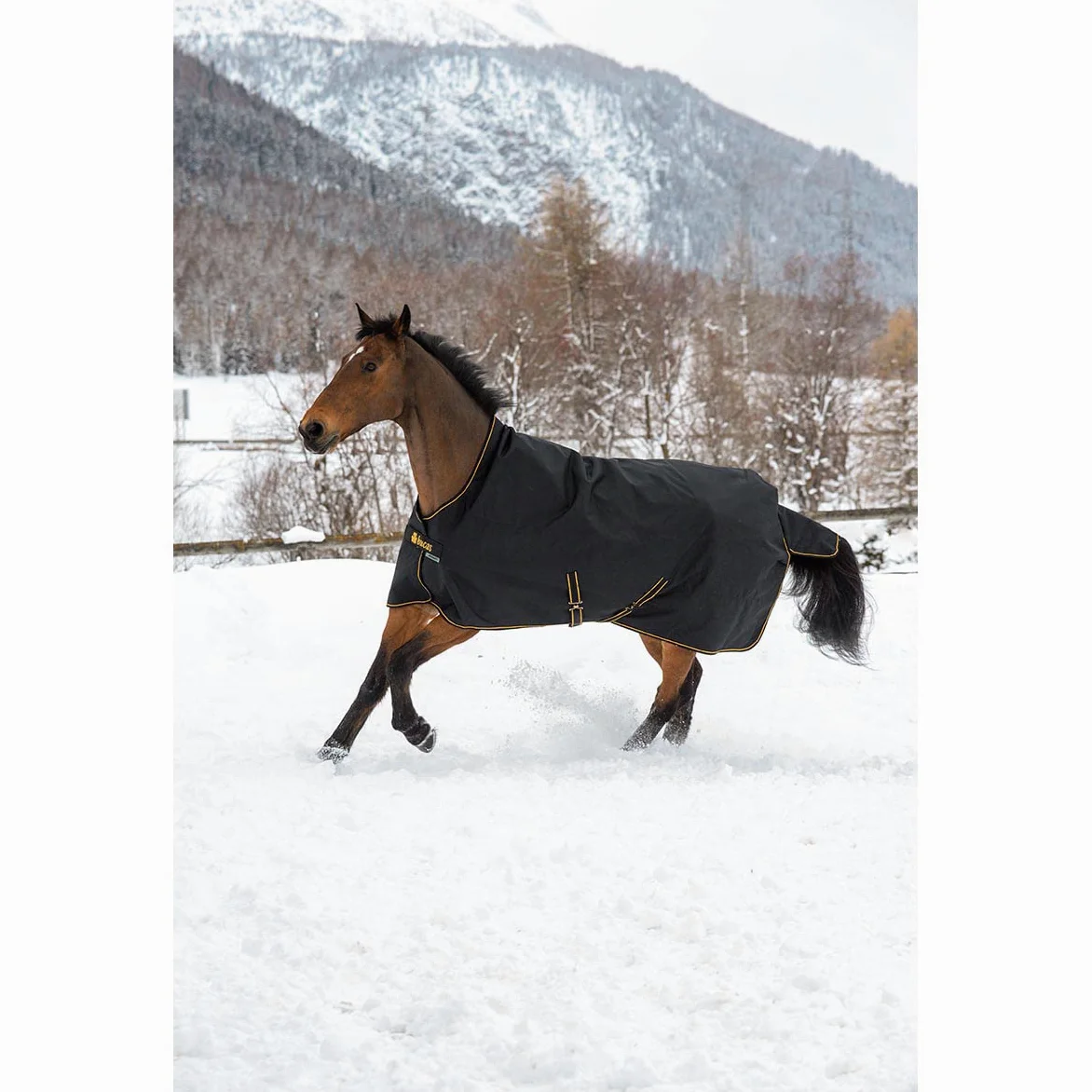 Capa impermeable para caballo - Bucas Irish Turnout Light 50g cuello alto 1200D - negro / dorado, 140