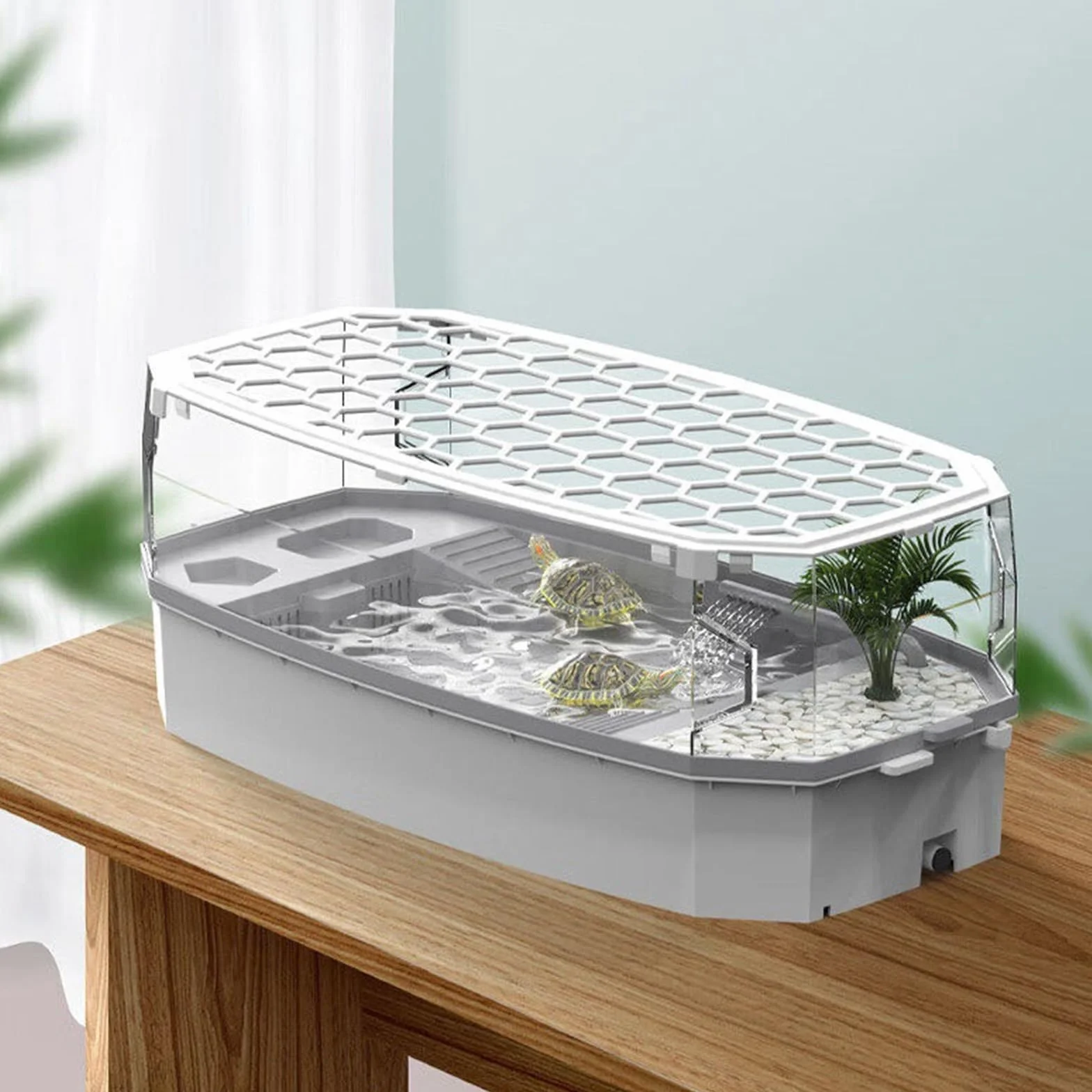 la Caja de alimentación de Reptiles, Tanque de alimentación con Mesa Secado al Sol y Cubierta Varios tamaños(50 * 25.5 * 21CM)