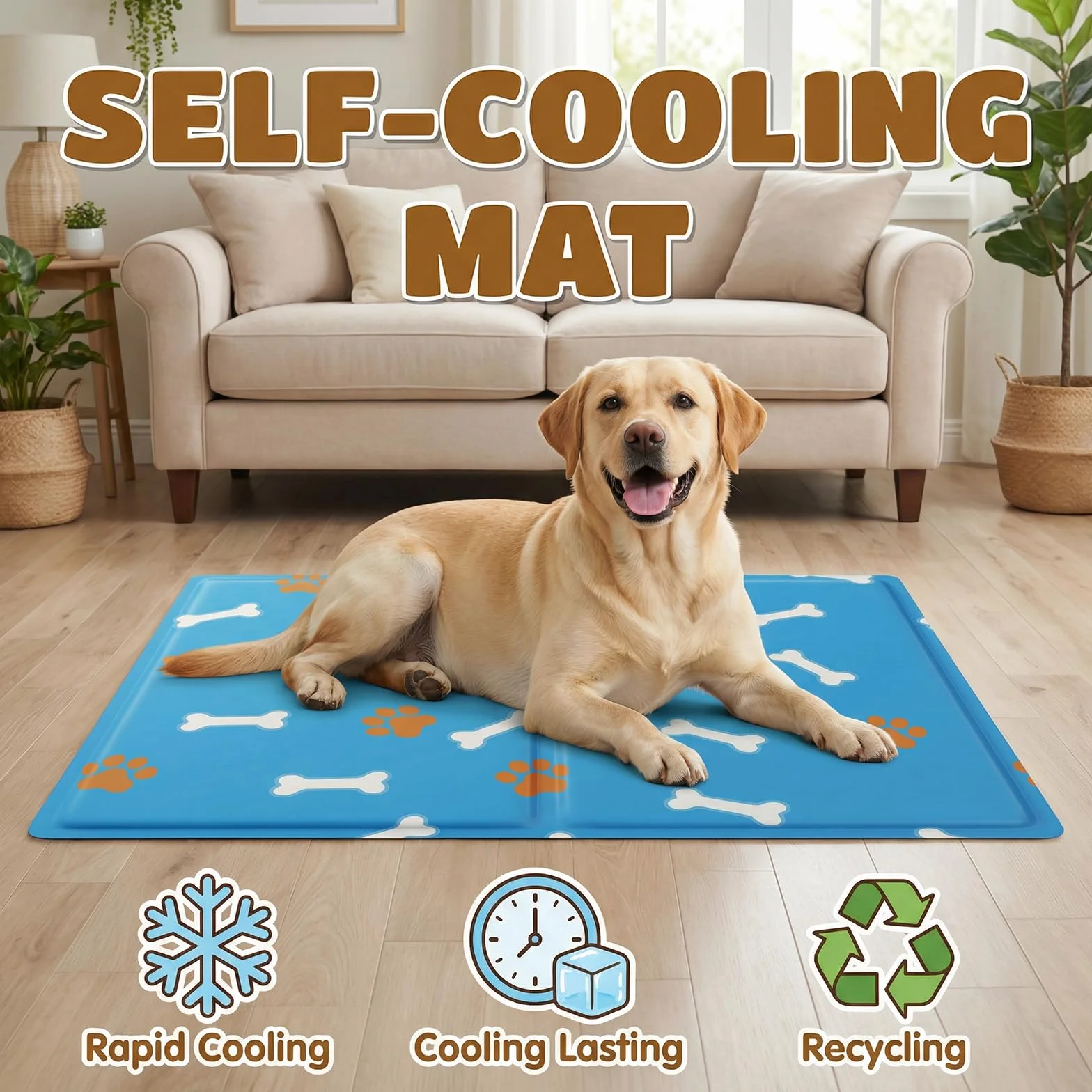 Qoosea Alfombra Refrescante para Perro Gato, Manta Refrigerante No Tóxicas para Animales Pet Cooling Mat, Plegable Alfombrilla de Refrigeración Automática Esterilla de Gel de Dormir Suave - 50 * 65CM