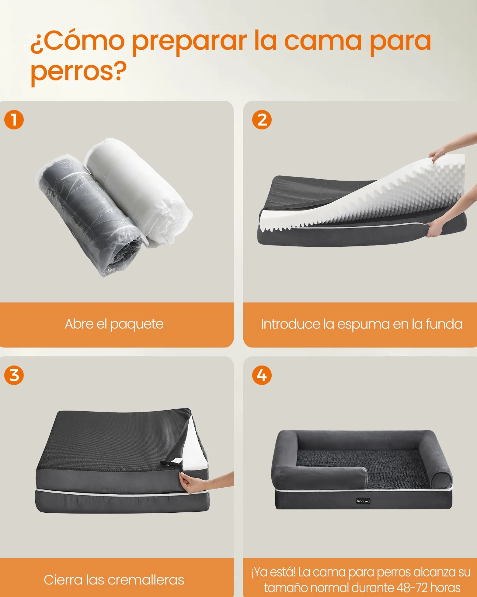Feandrea Cama Ortopédica para Perros, Sofá, Cama para Mascotas, Acolchado Suave, Bordes Elevados, Funda Extraíble y Lavable, 122 x 85 x 20 cm, Antideslizante, Gris Osucro PGW078G01