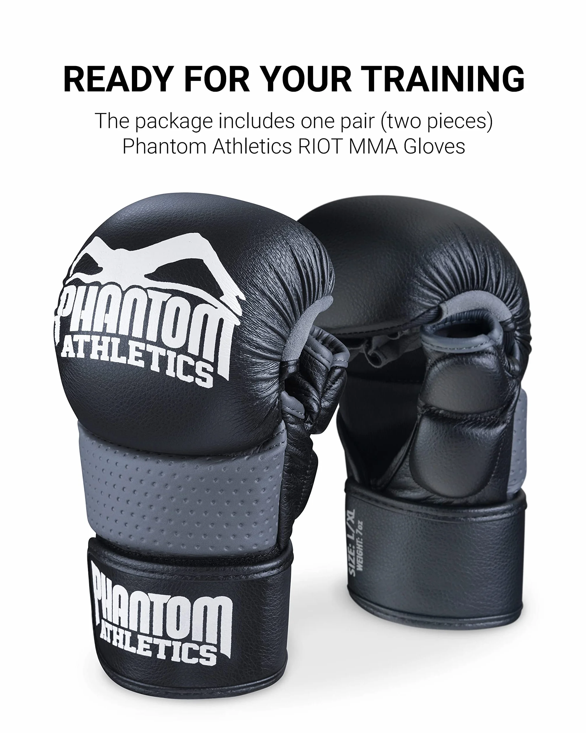 Guantes Phantom MMA Riot Protección Sparring Seguridad Pulgar Muñeca Agarre Abierto Grappling