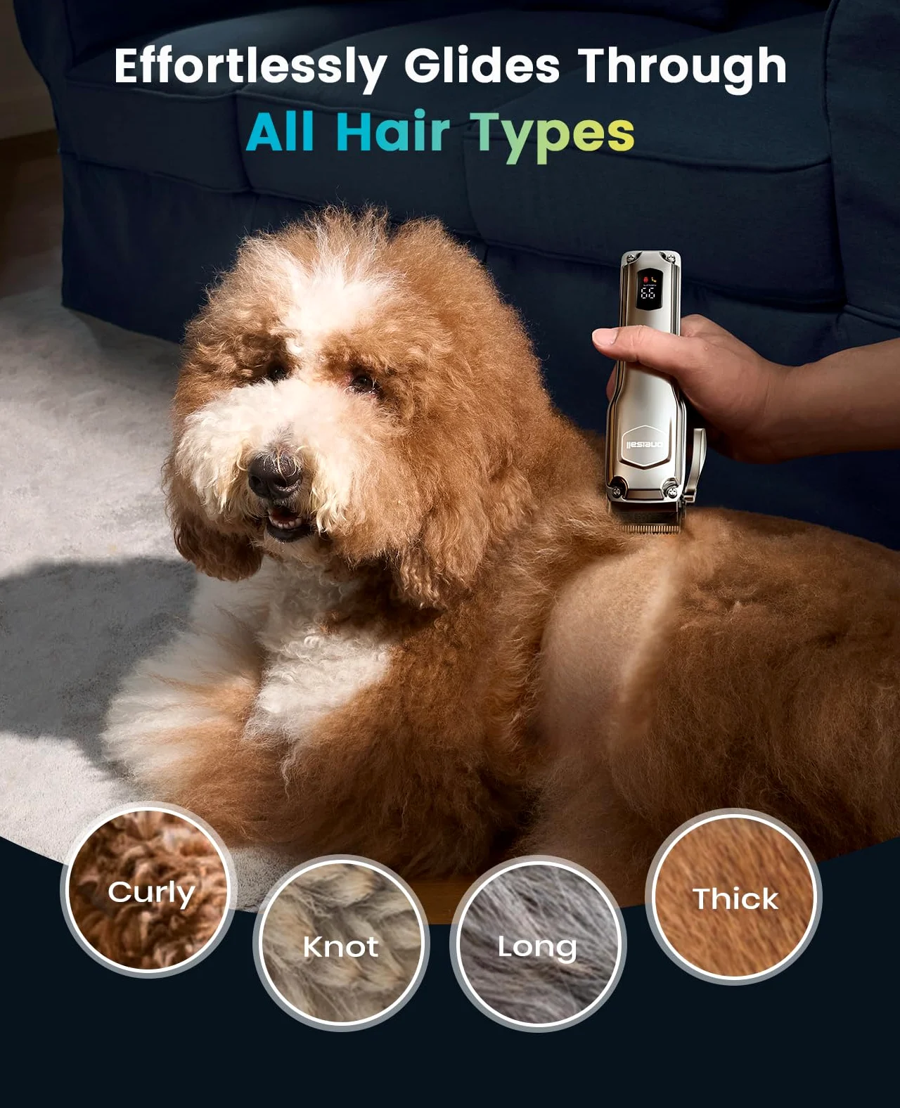 oneisall Cortapelos para perros para el aseo del pelo grueso, kit de aseo de perros de bajo ruido con hoja de acero inoxidable, afeitadora impermeable para perros grueso/mate/anudado/fino/ondulado