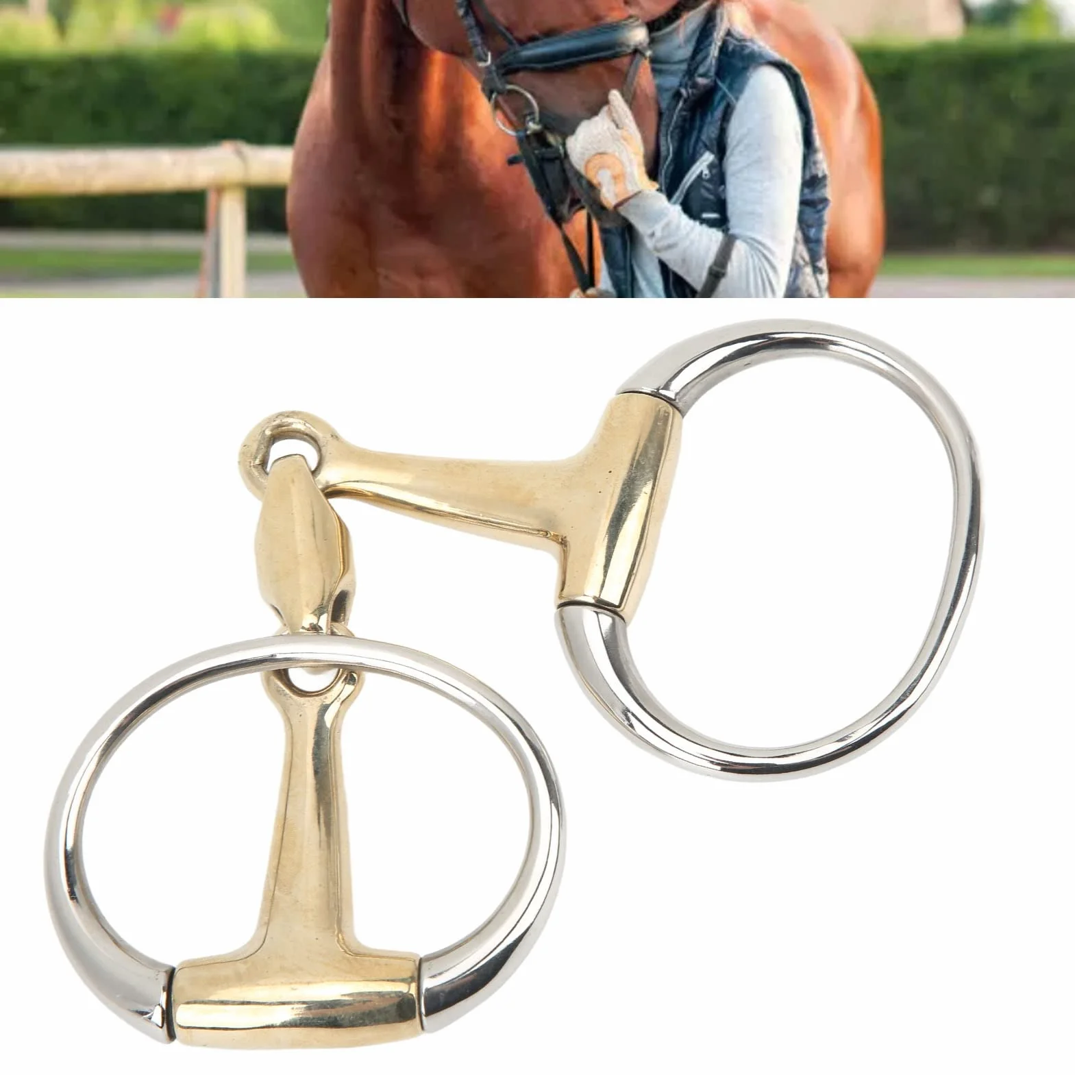 Caballo Anillos Snaffle bit, Acero Inoxidable Caballo Boca bit, Cobre Bisagra Caballo Anillos Sueltos Curvo Ángulo Lozenge para Regalos al Aire Libre