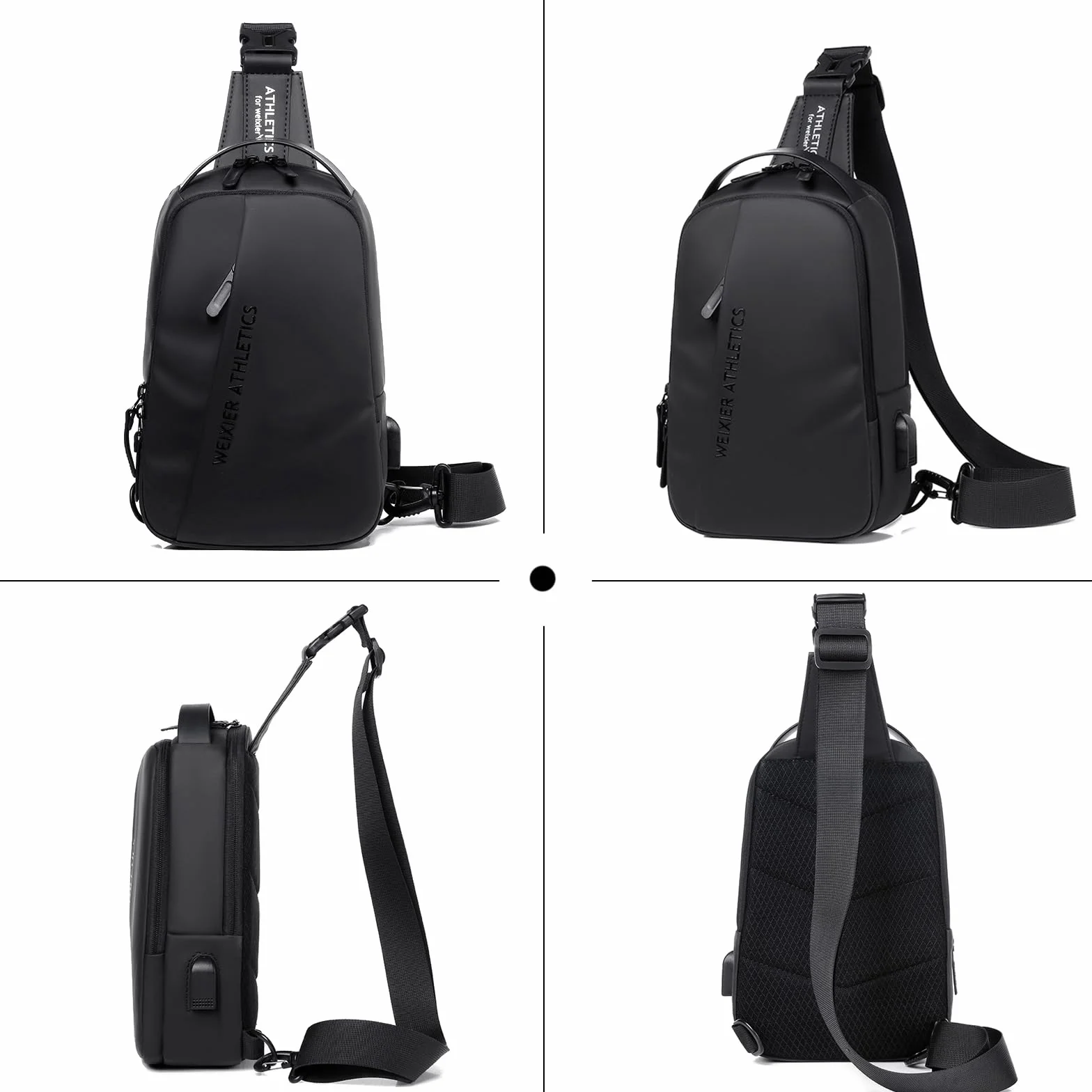 FANDARE Bandolera Hombre Bolsa Cruzada con Puerto de Carga USB Nailon Negro