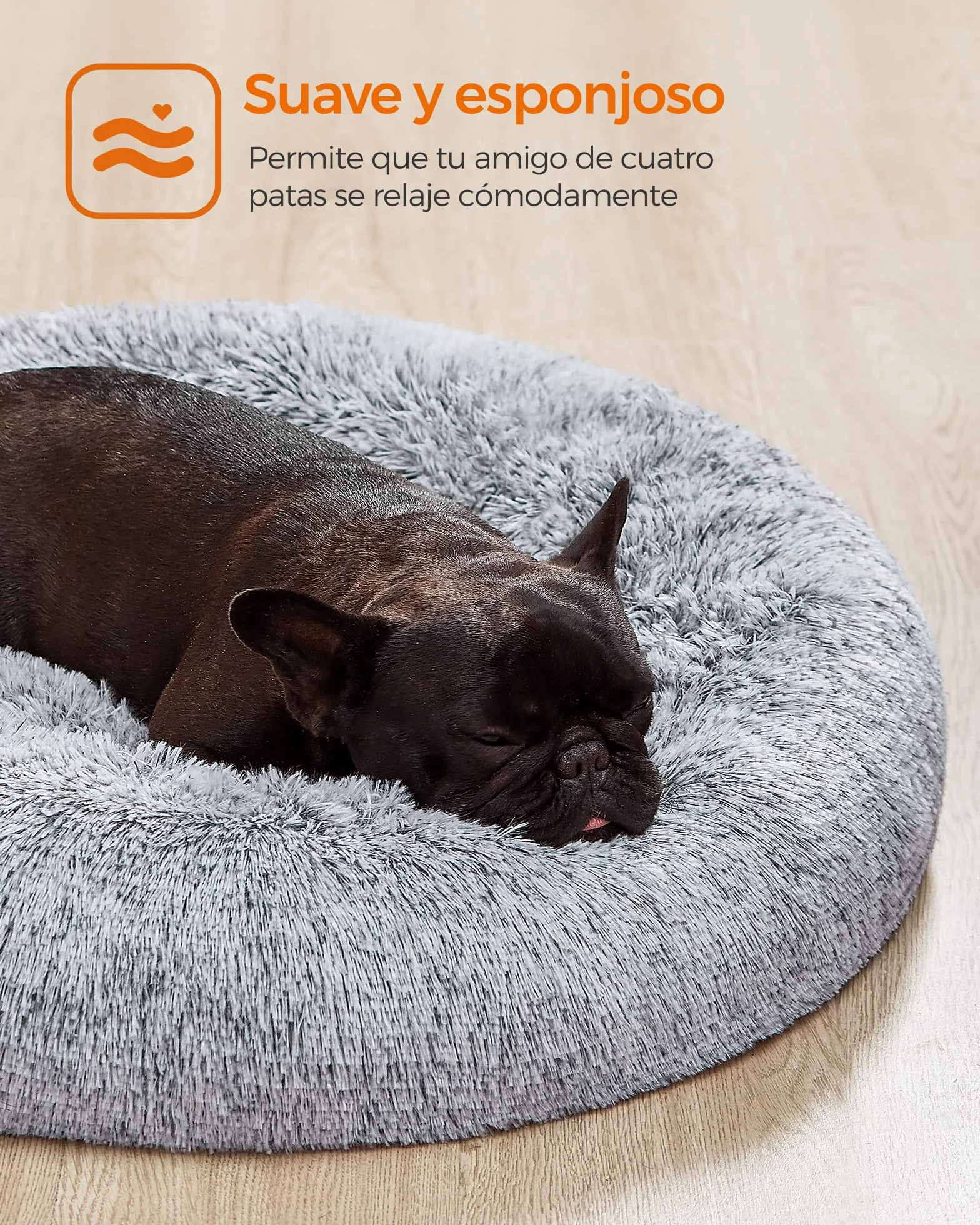 Feandrea Cama de Perros, Cama para Perros, Cojín Central Extraíble y Lavable, Alfombra de Felpa Suave y Mullida, 70 cm de Diámetro, Gris PGW039G01