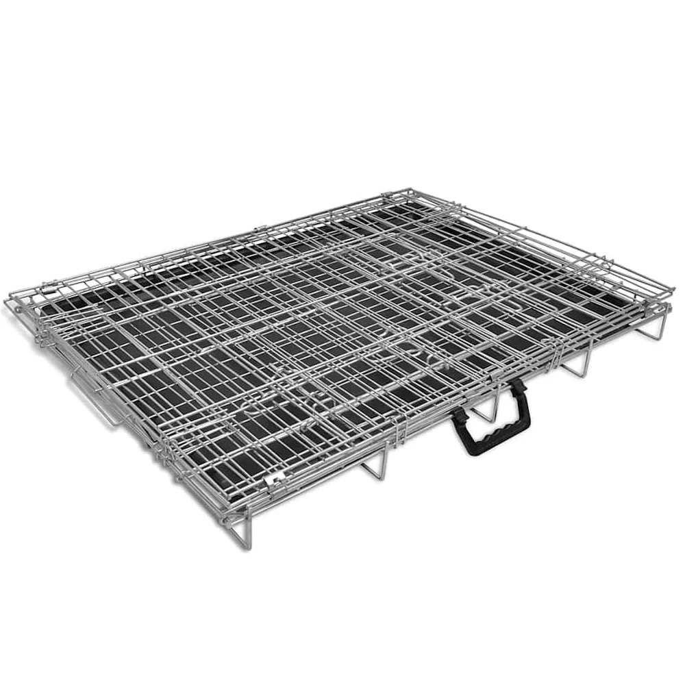 Caja plegable para perros L 95 x 56 x 64 cm, jaula para perros de acero galvanizado con 2 puertas, caja de transporte para perros, jaula de metal estable plegable