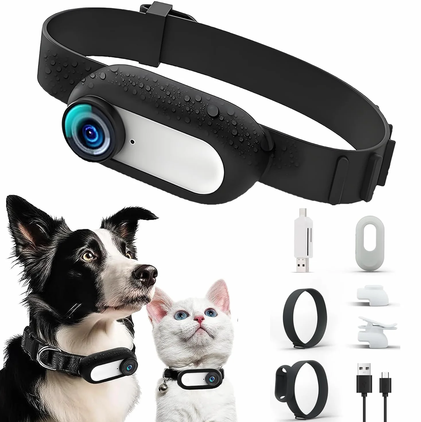 Denash Cámara para Collar para Mascotas, Pantalla LCD Recargable USB Gran Angular 1080P 170°, Cámara de Movimiento para Perros Gatos con 2-3 Horas de Tiempo de Trabajo, para Ciclismo de