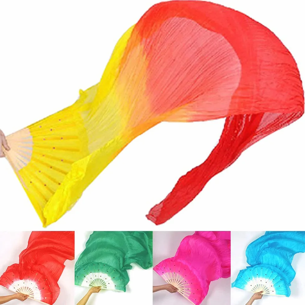 Abanicos largos de seda de bambú para danza del vientre hechos a mano - Rosa