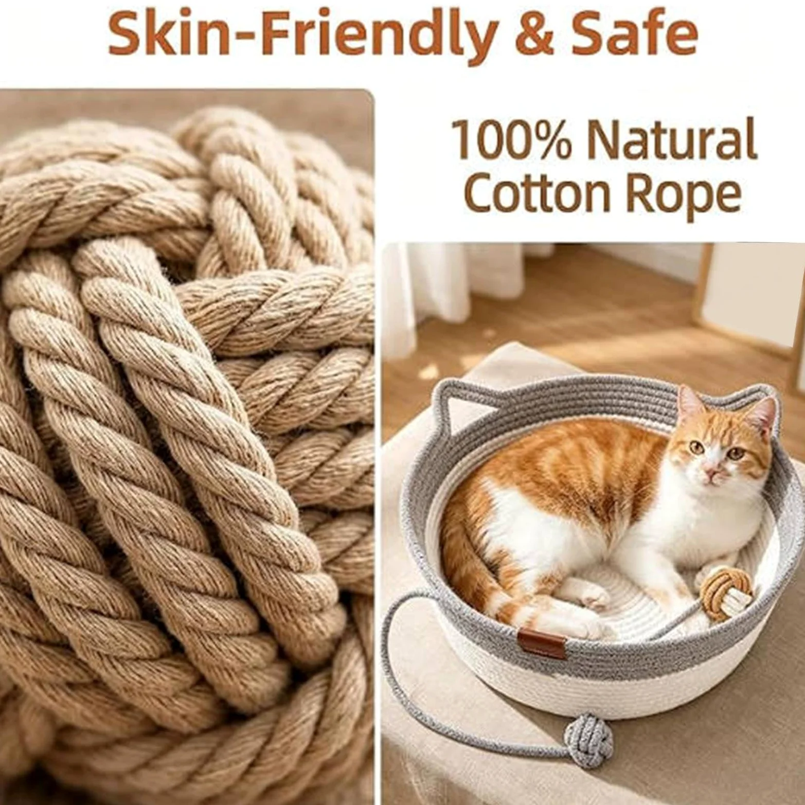 Cesta Para Gatos Suministros para Mascotas Rascador Cuerda Algodón Boho | Camas Tejidas A Mano Para Mascotas Y Gatos Para Gatitos y Cachorros Pequeños y Medianos Decoración Hogar Interior Exterior