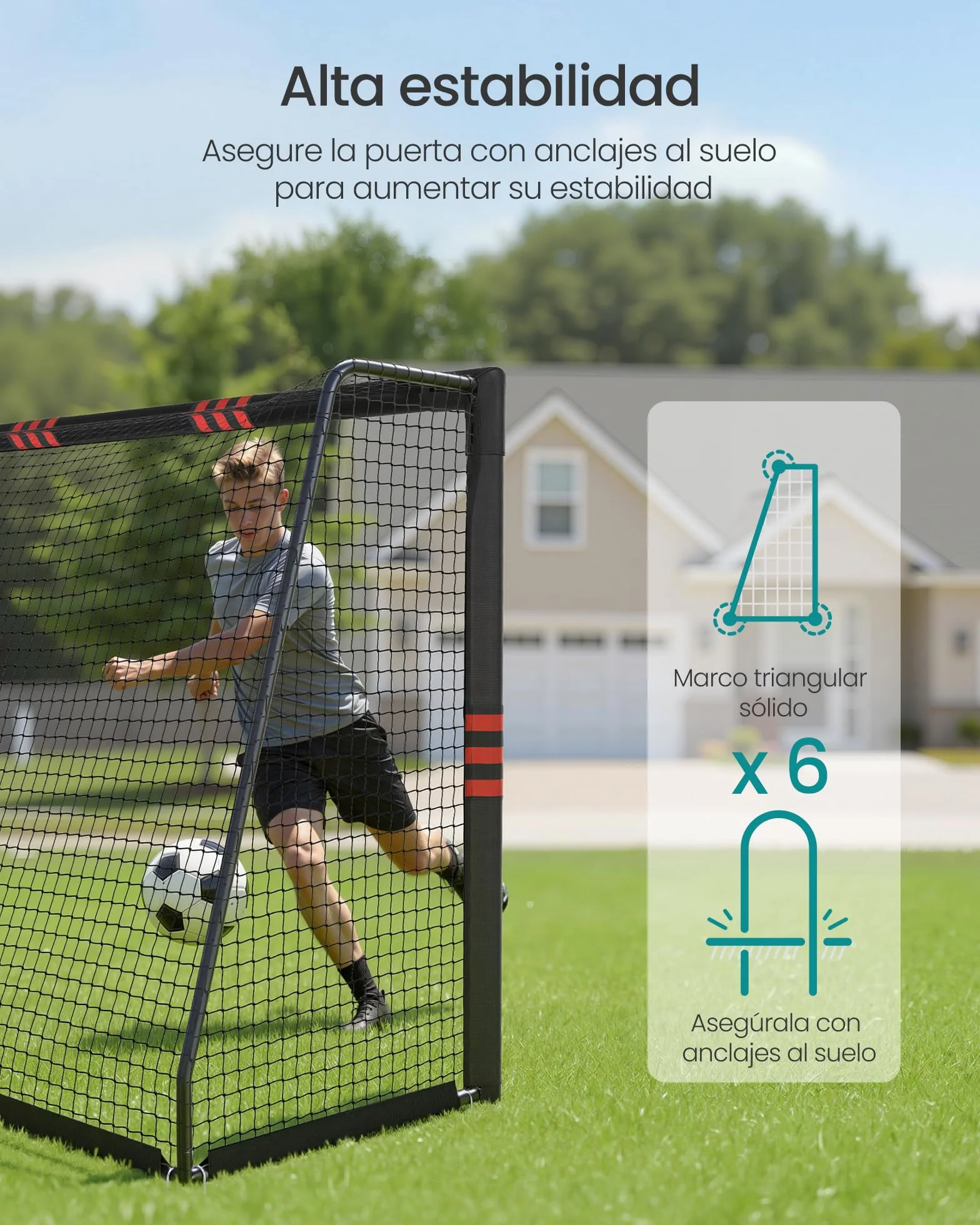 SONGMICS Portería de Fútbol 120 x 300 x 200 cm Acero Red PE Exterior Negro