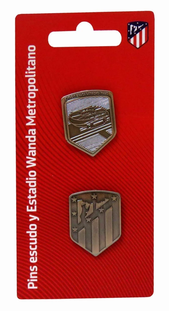 Atletico DE Madrid Set de 2 Pin Escudo y Estadio Wanda Metropolitano
