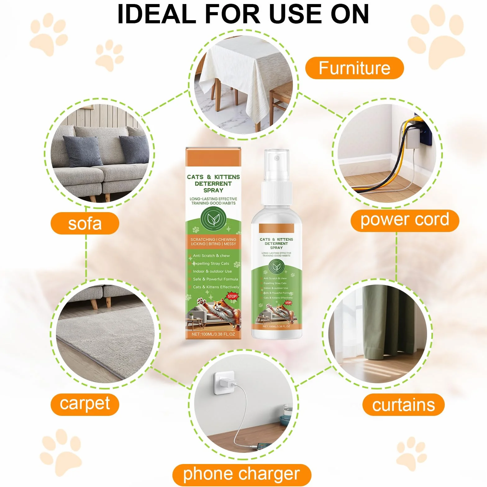 Spray Antiarañazos Gatos 100ML Spray Repelente Gatos para en Interiores y Exteriores, Spray Ahuyentador de Gatos Que Rascan Mantiene a Las Mascotas Fuera de Las Áreas De Acceso, Protege Muebles