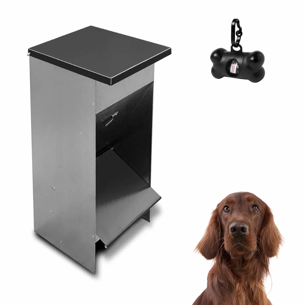 Comedero para Perros (Capacidad 30 L / 21,6 kg Aprox.) - Tolva para Perros Galvanizada Premium - con Tapa para Proteger el Pienso - Incluye expendedor de bolsitas