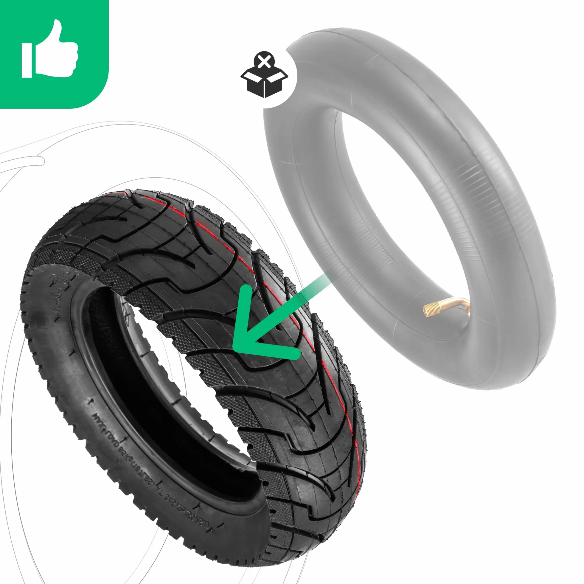 Neumático 80/65-6 (10x3) para Patinete Eléctrico, Compatible con Dualtron Victor, Zero 10x, Kaabo Mantis 10 (Pro)