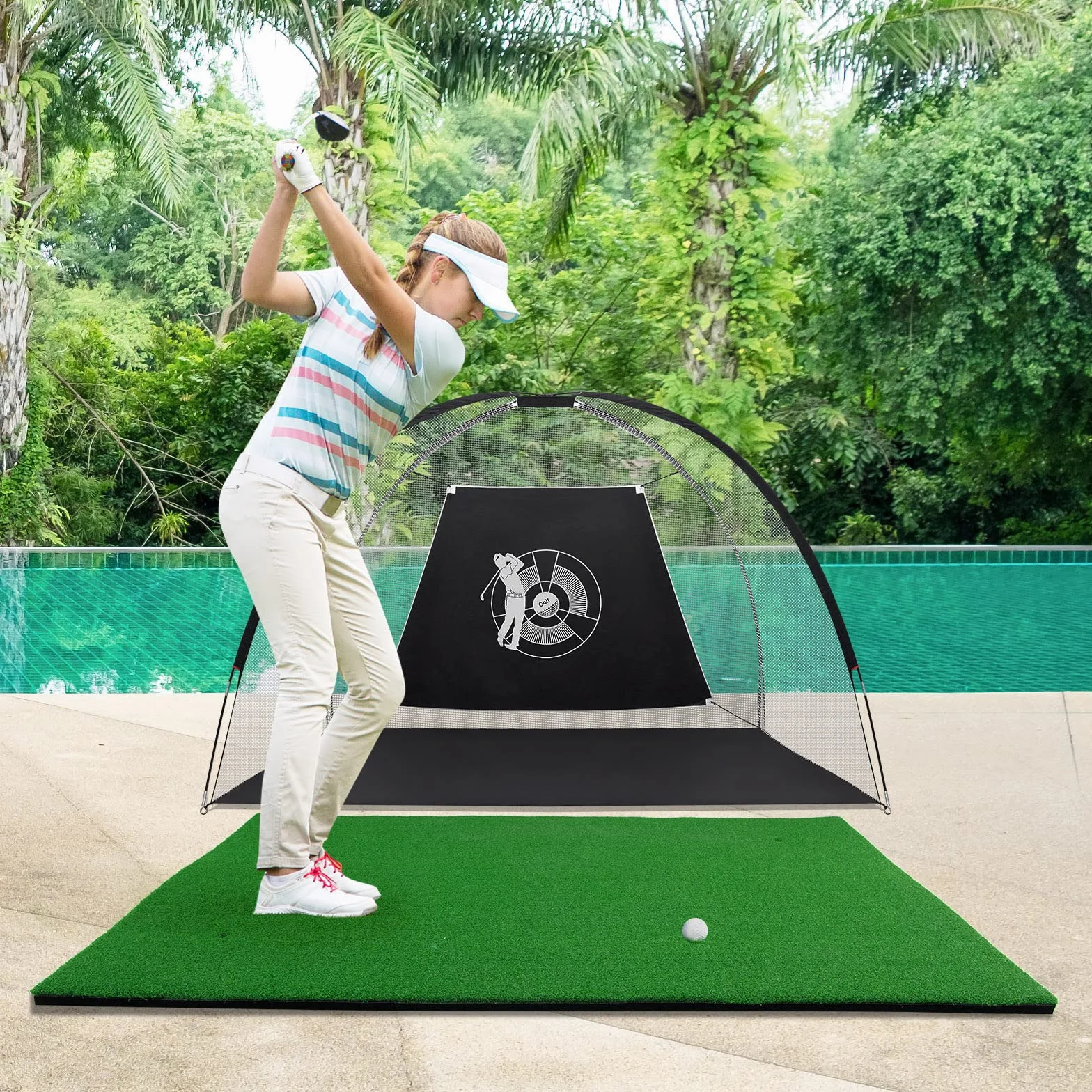 LIFEZEAL Esterilla de Golf 1,5 x 1m Alfombrilla de Práctica Plegable con Césped Sintético y 2 Posiciones de Tee