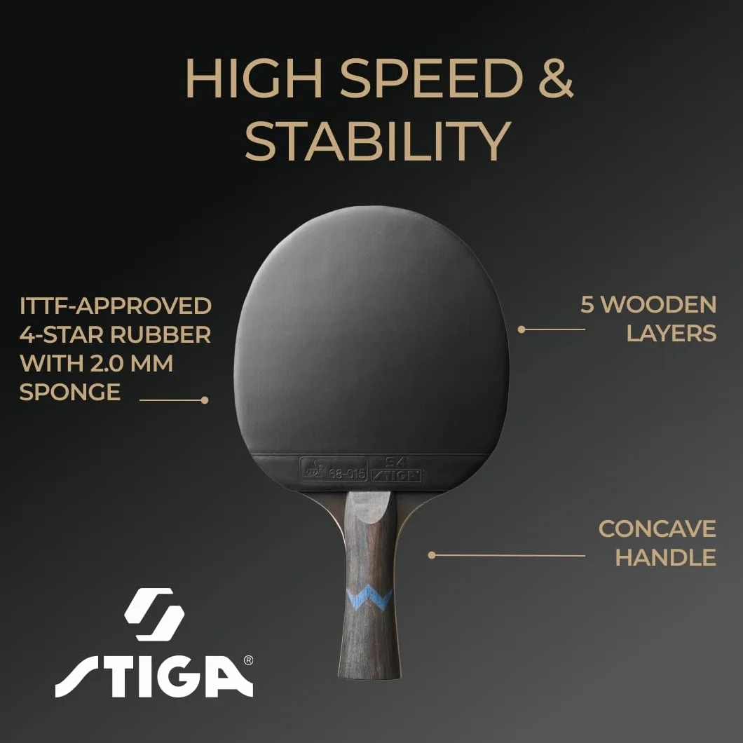 STIGA Royal 4-Star Raqueta de Tenis de Mesa ITTF Goma Crystal 5 Capas Mango Cóncavo