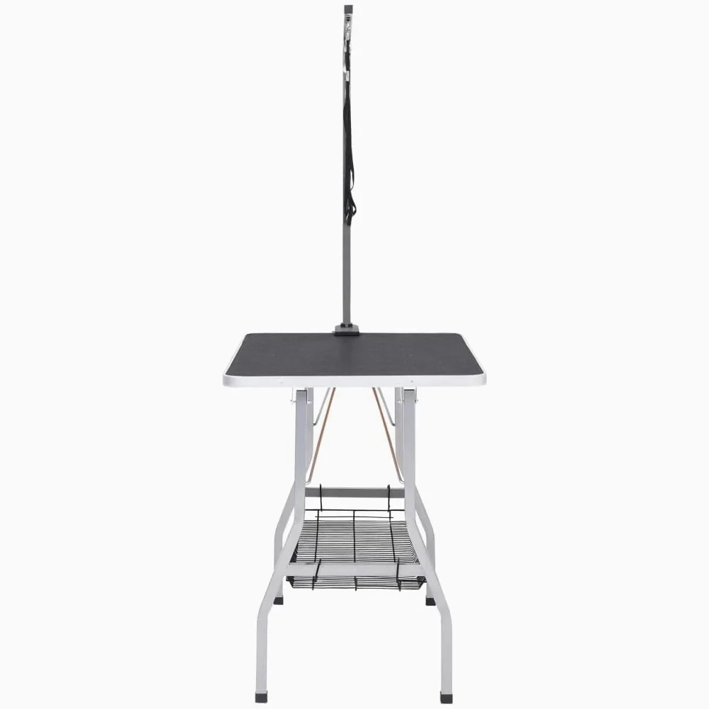 Mesa ajustable para perros y gatos con 2 trabillas, cesta de almacenamiento, plegable, de acero y acero inoxidable, 90 x 60 x 76 cm, ideal para aseo y peines