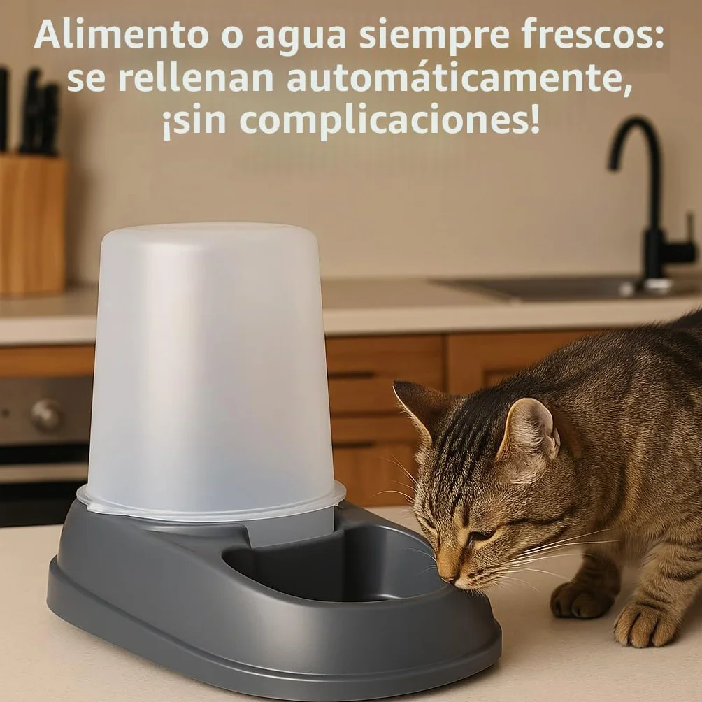 Flamingo Dispensador de Comida y Agua Raja - Gris - Automático y Práctico - Capacidad 2.5 L - Ideal para Chihuahua, Teckel, Beagle, Bulldog Francés, Maine Coon y Siamés