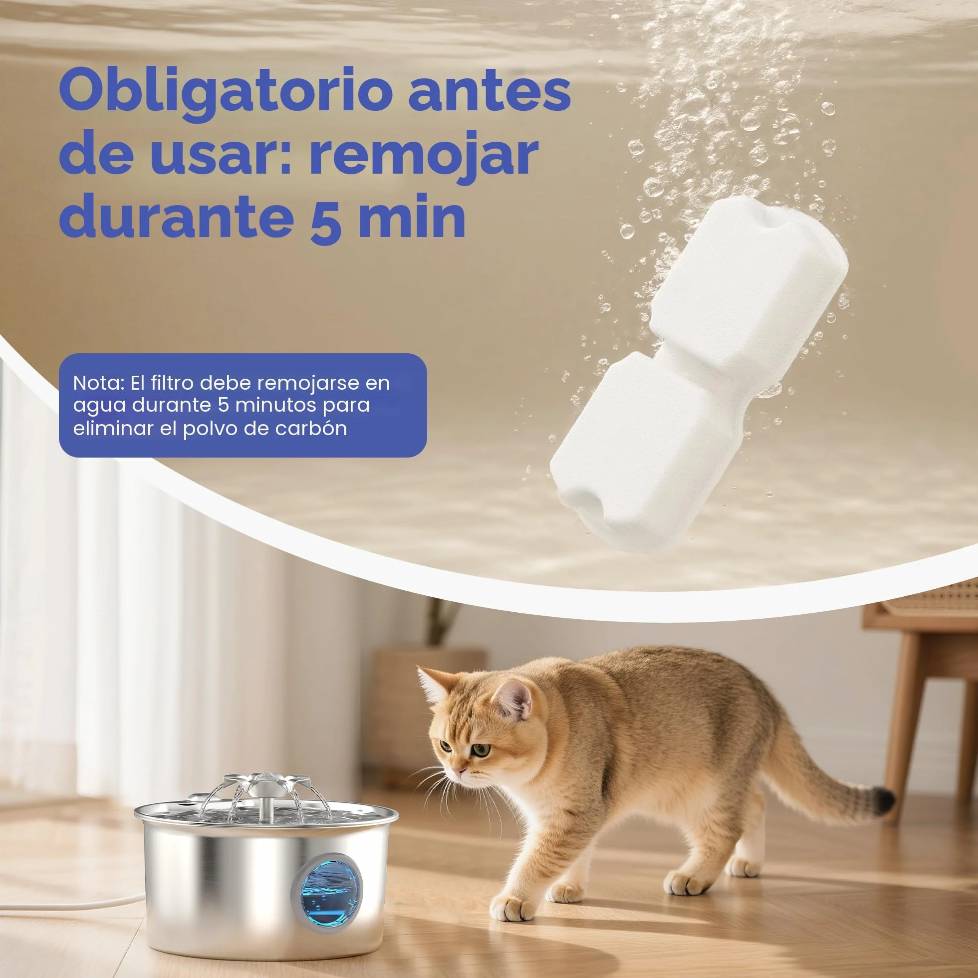 IHOUONE Filtro Fuente para Gatos: 12 Filtros Fuente Gatos - 6 Carbónfiltros + 6 Bebedero Agua Perros Esponjas - Filtración Múltiple - Adecuado para Dispensador Agua Mascota Acero Inoxidable