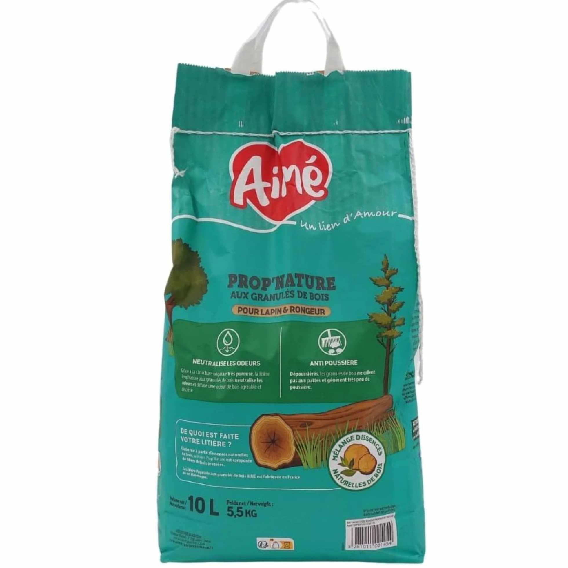 Aimé | Lecho PROP'Nature 10L para Conejos | Arena Biodegradable y Súper Absorbente de Pellets de Madera | Neutralizador de Olores para Jaulas | El Embalaje Puede Variar