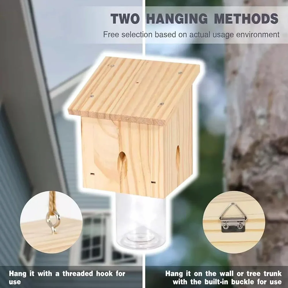 Trampa para Abejas carpinteras con Caja Fuerte Desmontable. Atrae a Las Abejas carpinteras con Cebo. Trampas Colgantes Naturales Estilo Loft, B