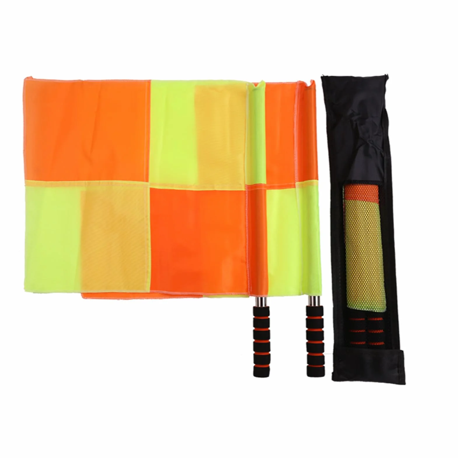 Bandera De Árbitro De Fútbol Juego De 2 Banderines Naranja Y Amarillo Mango Ergonómico