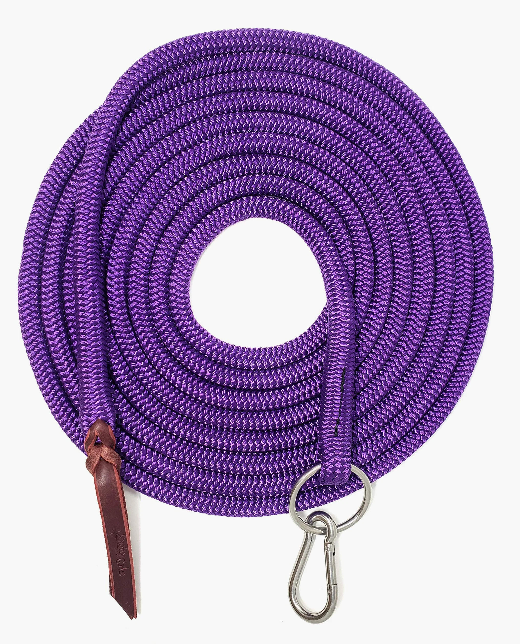 9/16 "Doble Trenzado Poliéster Yacht Cuerda Natural Caballo trainling línea,/con Palangre Lunge línea 22 ft. Yacht Cuerda con o Anillo y mosquetón, Púrpura