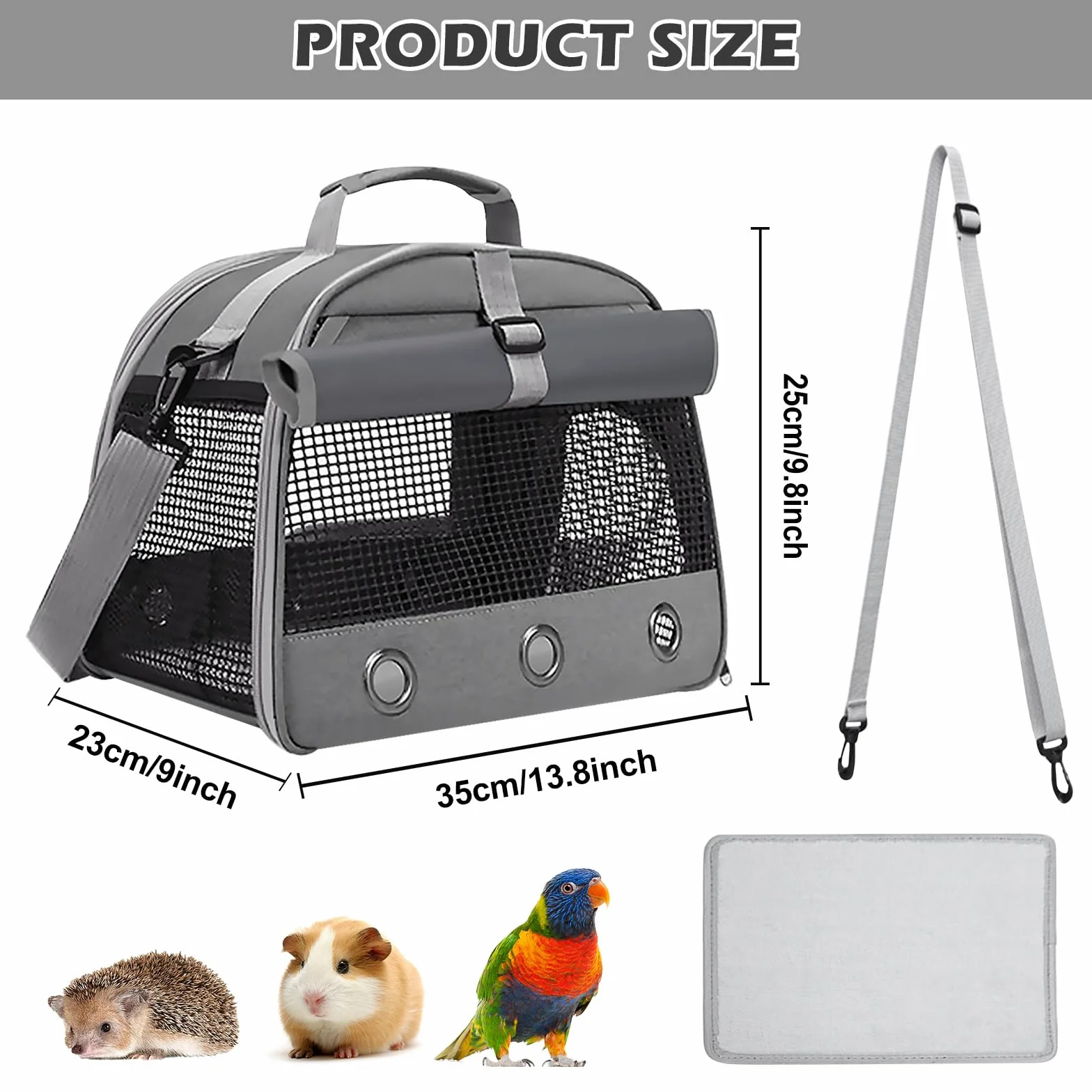 Bolsa De Transporte para Cobayas,35x25x23CM Bolsa De Transporte De Animales Pequeños,Bolsa De Tansporte para Animales Pequeños para Conejos,Erizos, Cobayas Y Mascotas Pequeñas,Gris