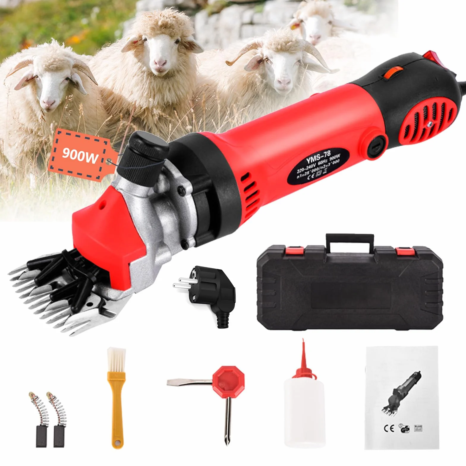 Maquina Esquilar Ovejas 900W, Tijeras Eléctricas Profesionales para Ovejas y Caballos con Estuche y 6 Velocidades