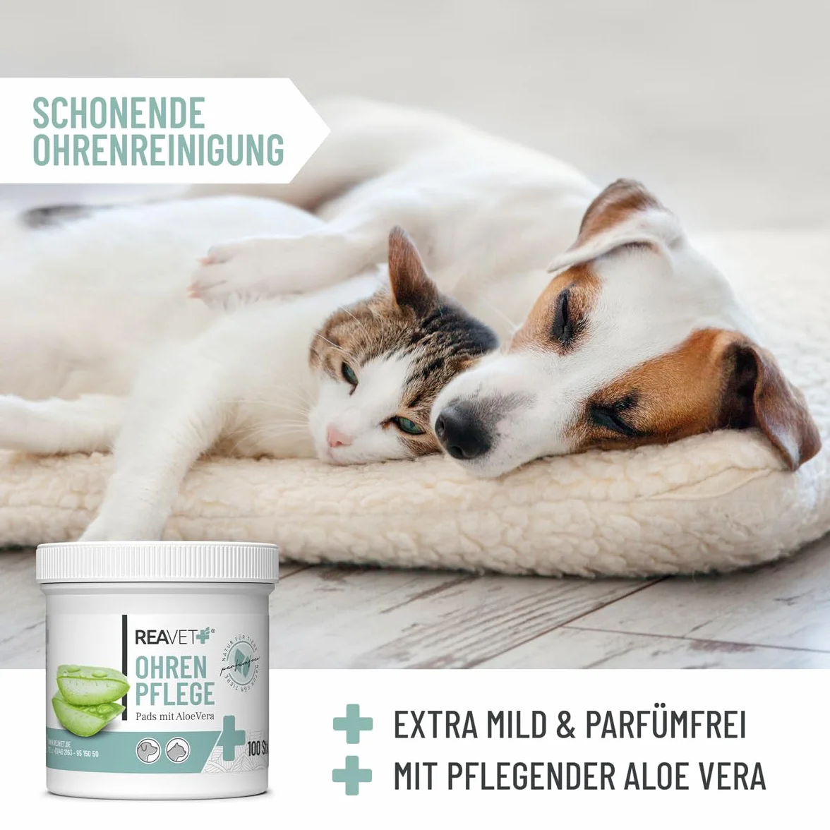 ReaVET 100 unidades de limpiador de oídos para perros y gatos Almohadillas para el cuidado de las orejas toallitas de limpieza para perros especialmente suave y suave con aloe vera para perros y gatos