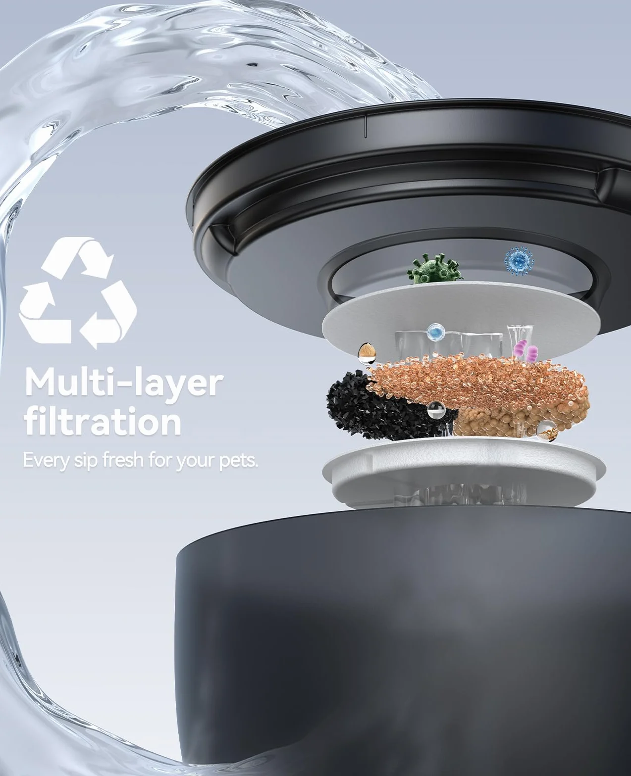 FEELNEEDY Fuente para Gatos 3L Bebedero de Agua Gatos, Súper Silenciosa, Cubeta en Acero Inoxidable, Fácil de Limpiar, con LED y 1 Filtro de Carbón Activado, Negra