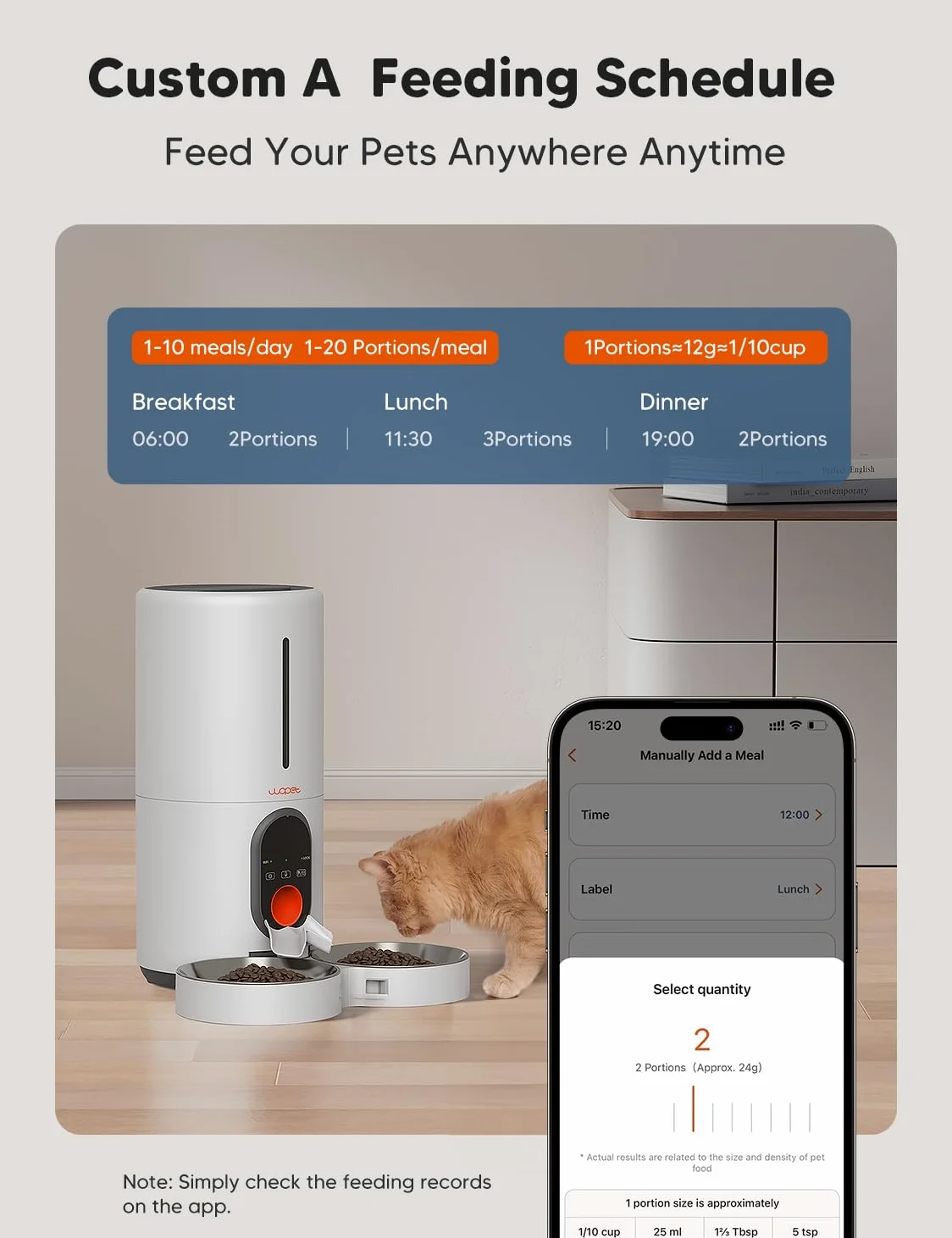 WOPET Comedero automático para gatos y perros, alimentador de mascotas WiFi 5G con control remoto, dispensador de comida para gatos de 6 litros con sensor de alimentos bajos, 1-10 comidas al día
