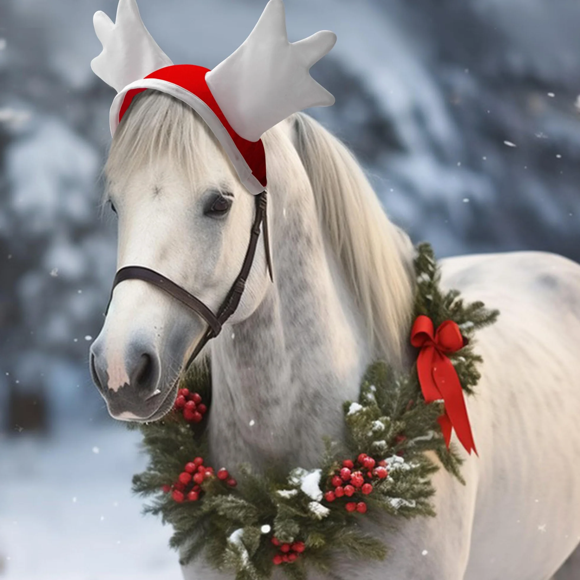 5 unidades/6 disfraces de Navidad de caballo, envoltura de terciopelo para piernas de caballo, sombrero de Snata, almohadilla de sillín para suministros de fiesta de vacaciones
