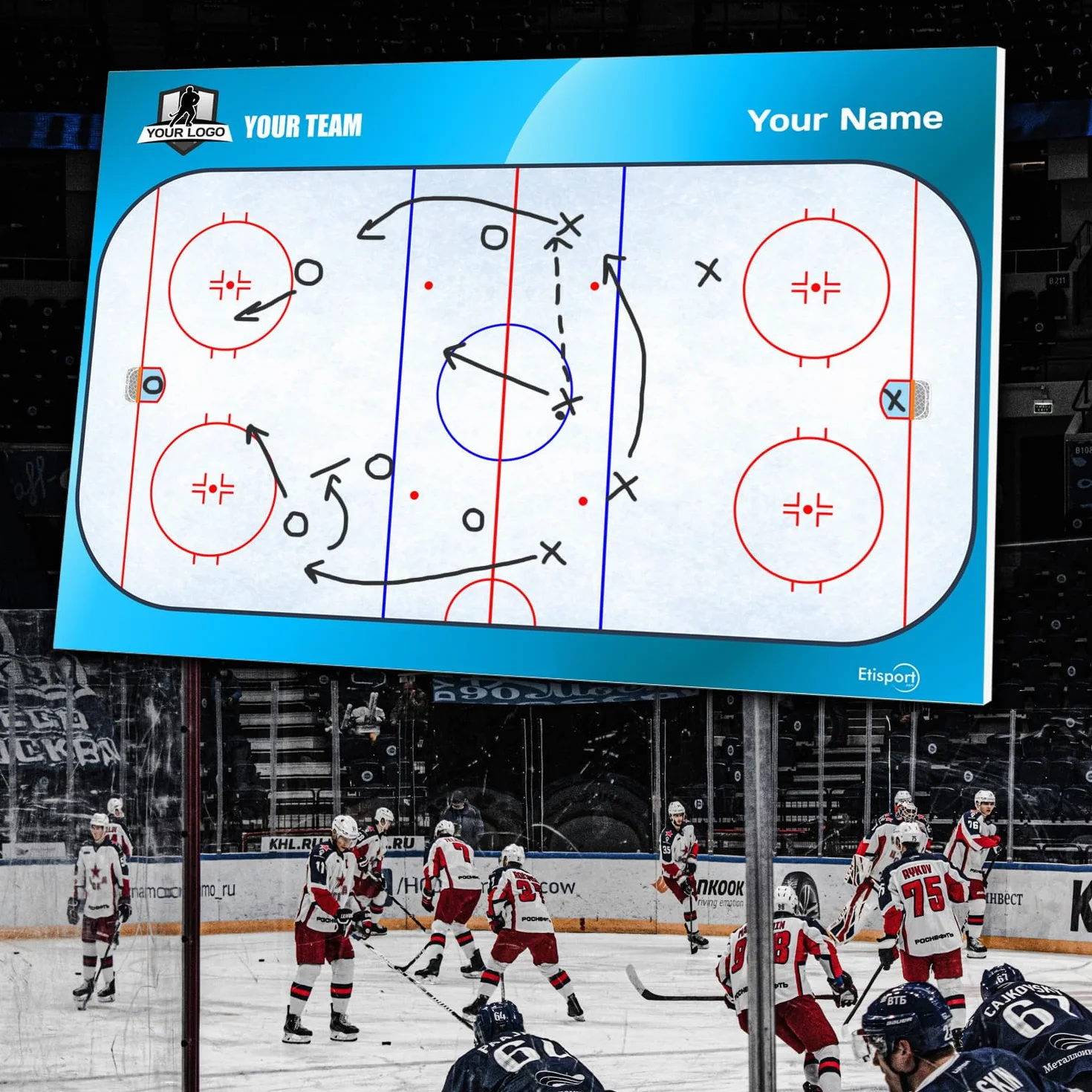 Pizarra táctica Hockey Hielo Entrenador Personalizada con Nombre y Escudo Club Tablero borrado seco