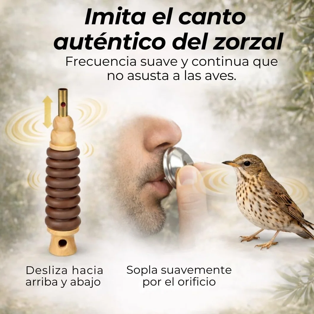 Reclamo Zorzal Bucal Manual con 2 Silbatos para Atraer Zorzales