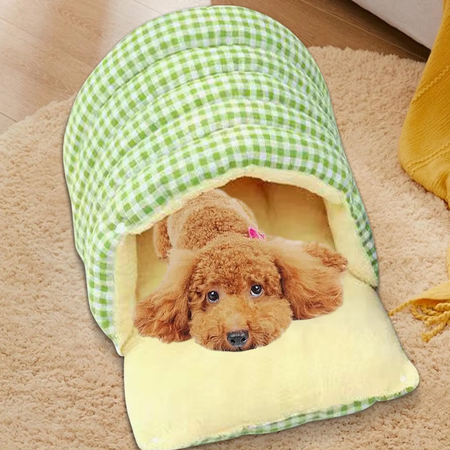 Cama de cueva para gatos, cama cubierta para gatos, linda cama extraíble y | cerrada para cachorros, bolsa de calor portátil para mascotas, accesorio de sueño lavable para sofá, cama, silla y suelo