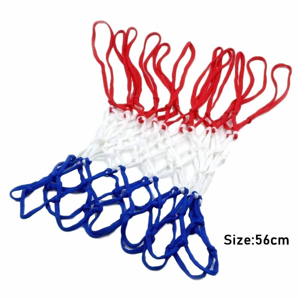 Red de repuesto para canasta de baloncesto de nailon trenzado tricolor rojo/blanco/azul, 12 pasadores
