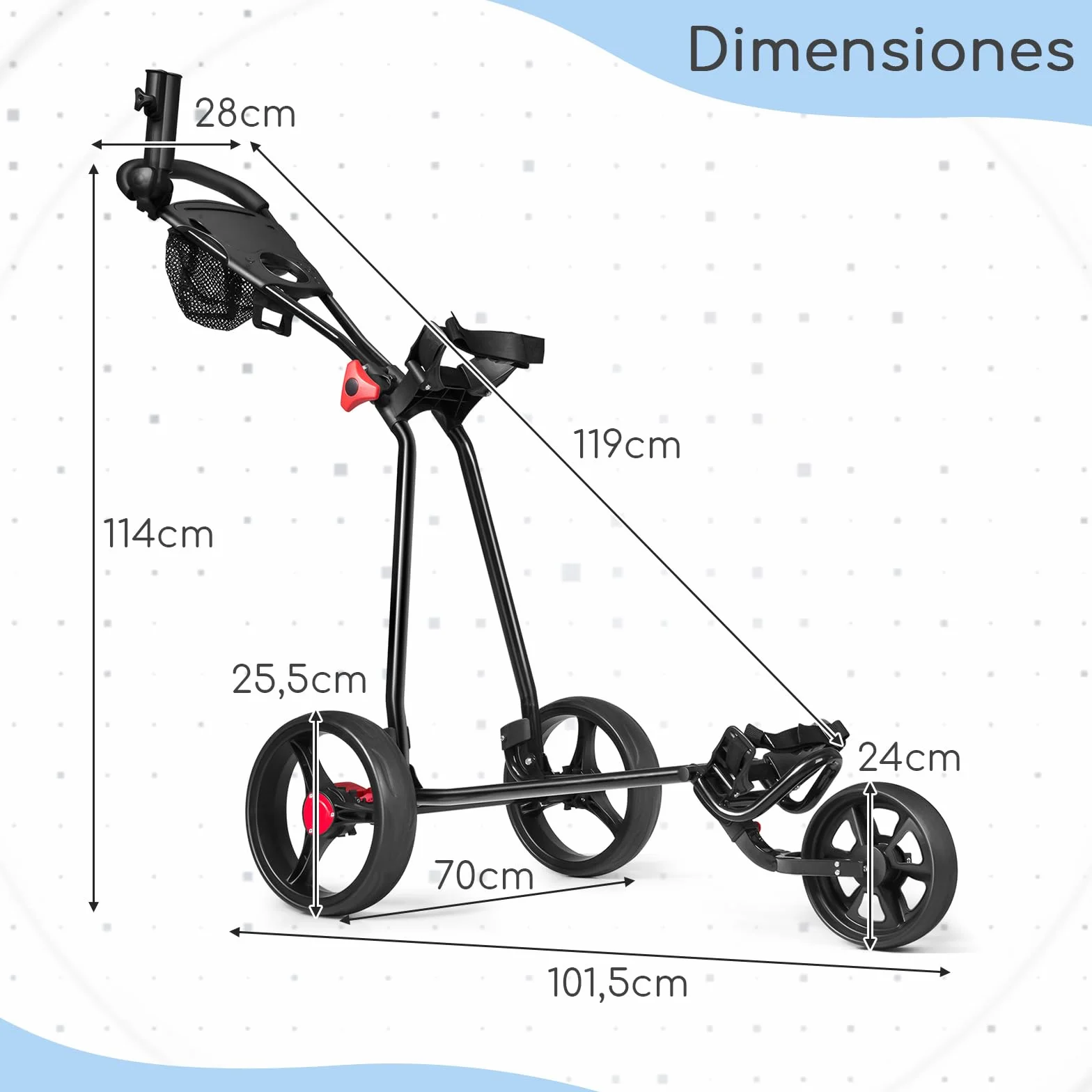 COSTWAY Carrito de Golf Plegable 3 Ruedas con Paragüero Portavasos