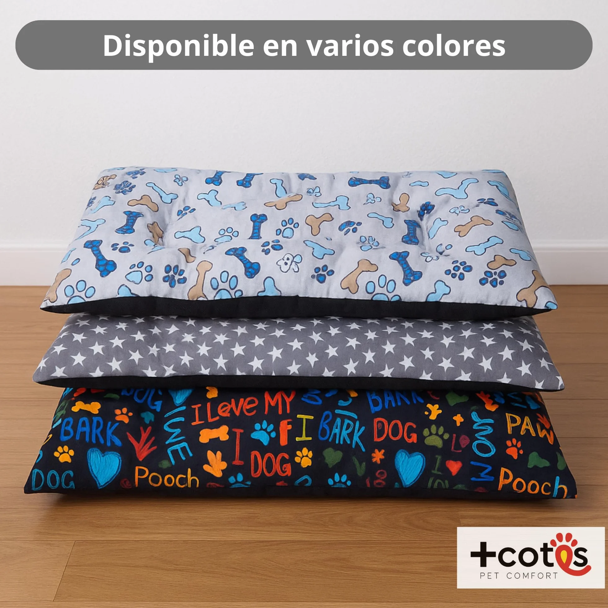 Cama Cachorro Perro Pequeño Espuma Acolchada Colchoneta Tacto Suave Tejido Transpirable Base Antideslizante Funda de algodón loneta Ligera cómoda Lavable Fácil de Transportar 45X65X5 Estrellas +Cotes