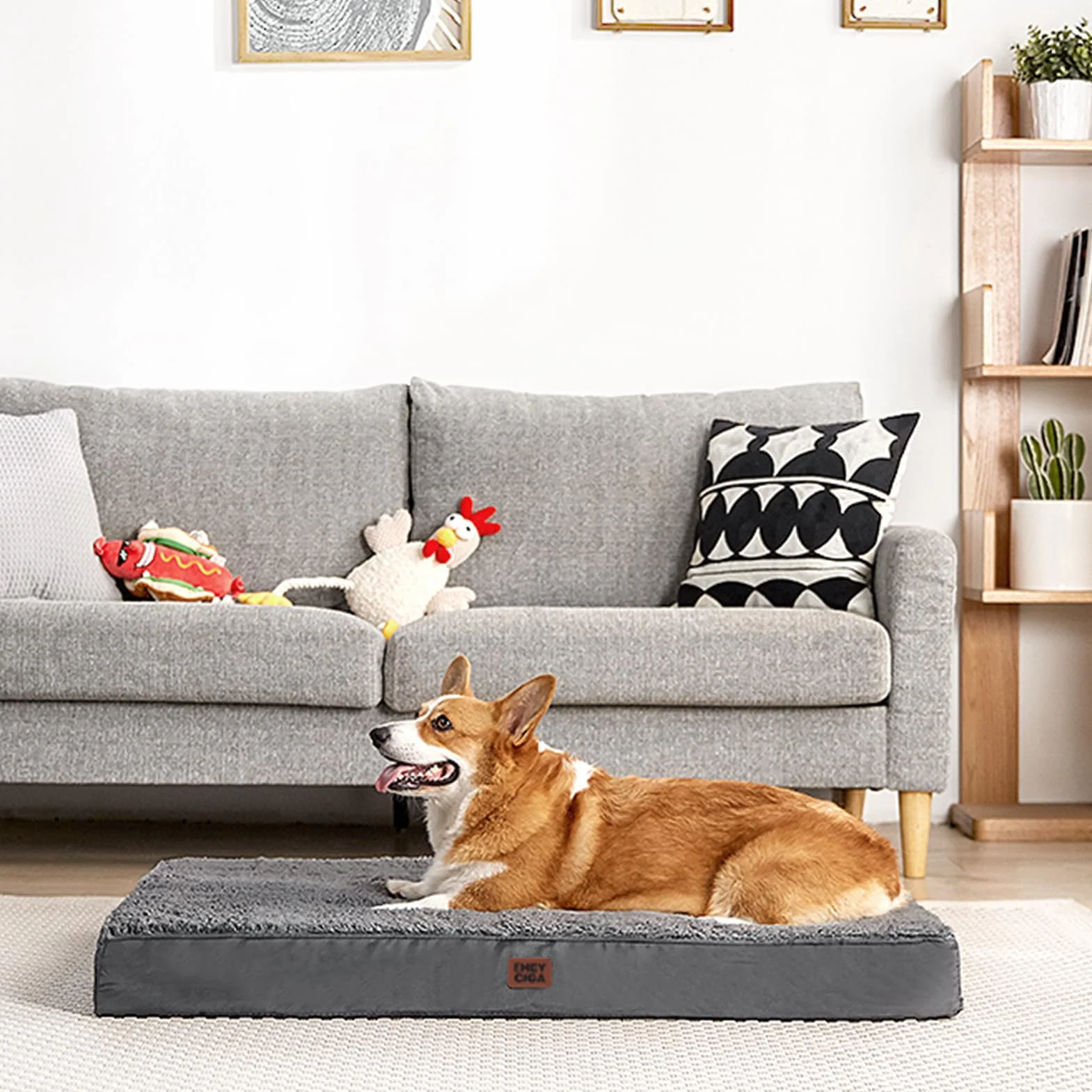 EHEYCIGA Cama Perros Grande Ortopédica, 89x58x9cm Colchon Perro con Espuma De Caja De Huevos, Colchoneta Perro Lavable, Dog Bed, Gris