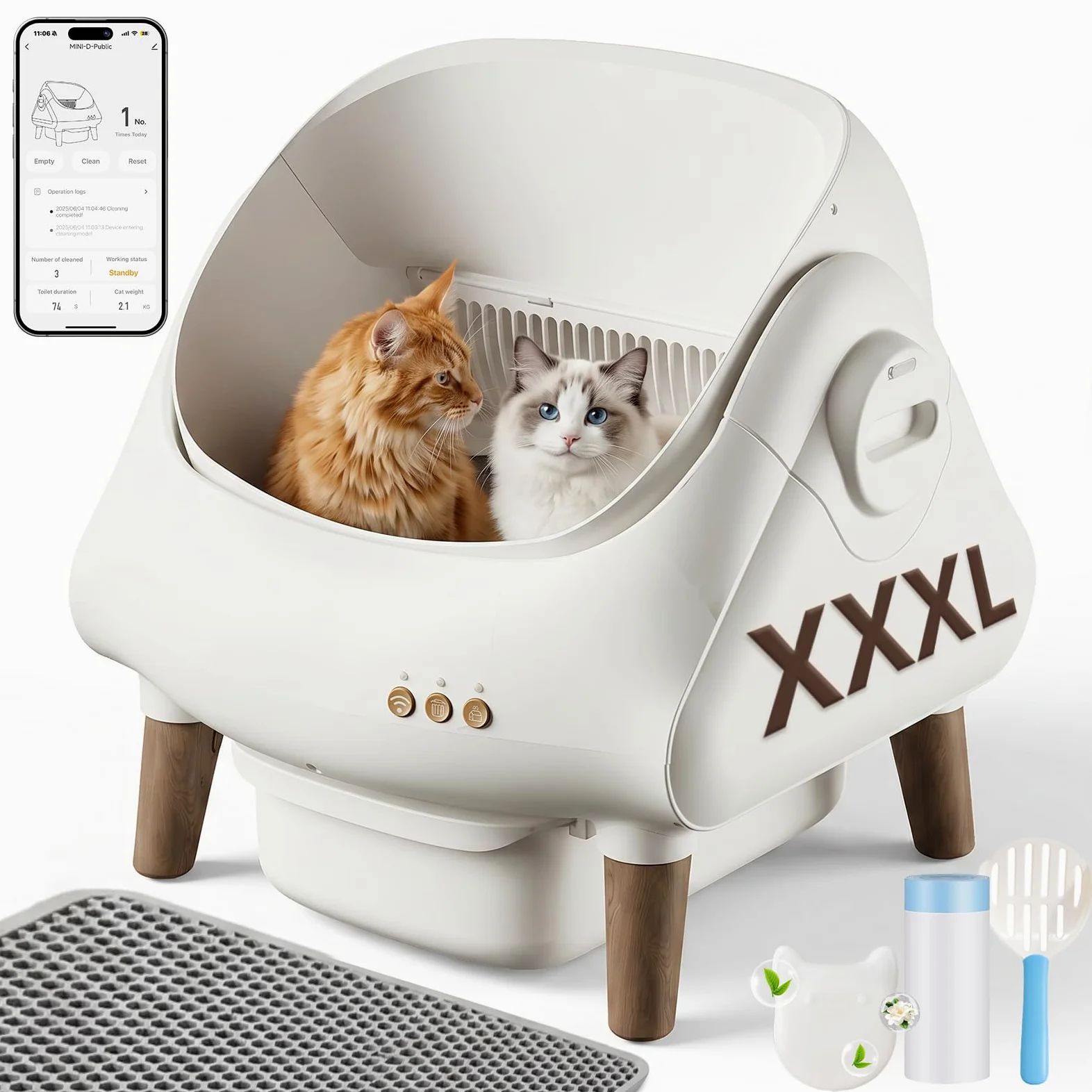 Devoko Arenero Autolimpiable XXL para Gatos hasta 15 kg con App | Control vía App, Autolimpieza 15 Días, Varios Gatos, Diseño Abierto, Tamaño XXL