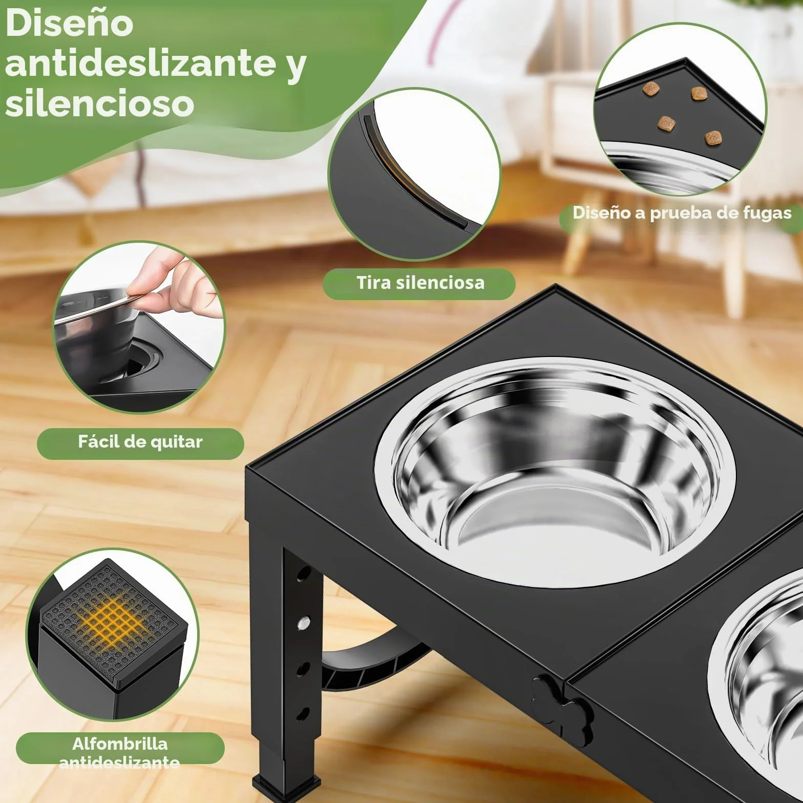 X XBEN Comedero Perro Elevado, Comedero Elevado de 5 Alturas Ajustables, 2X1,5L Comedero y Bebedero Perro, Comederos Elevados para Perros Pequeños, Medianos y Grandes, Plegable y Antideslizante