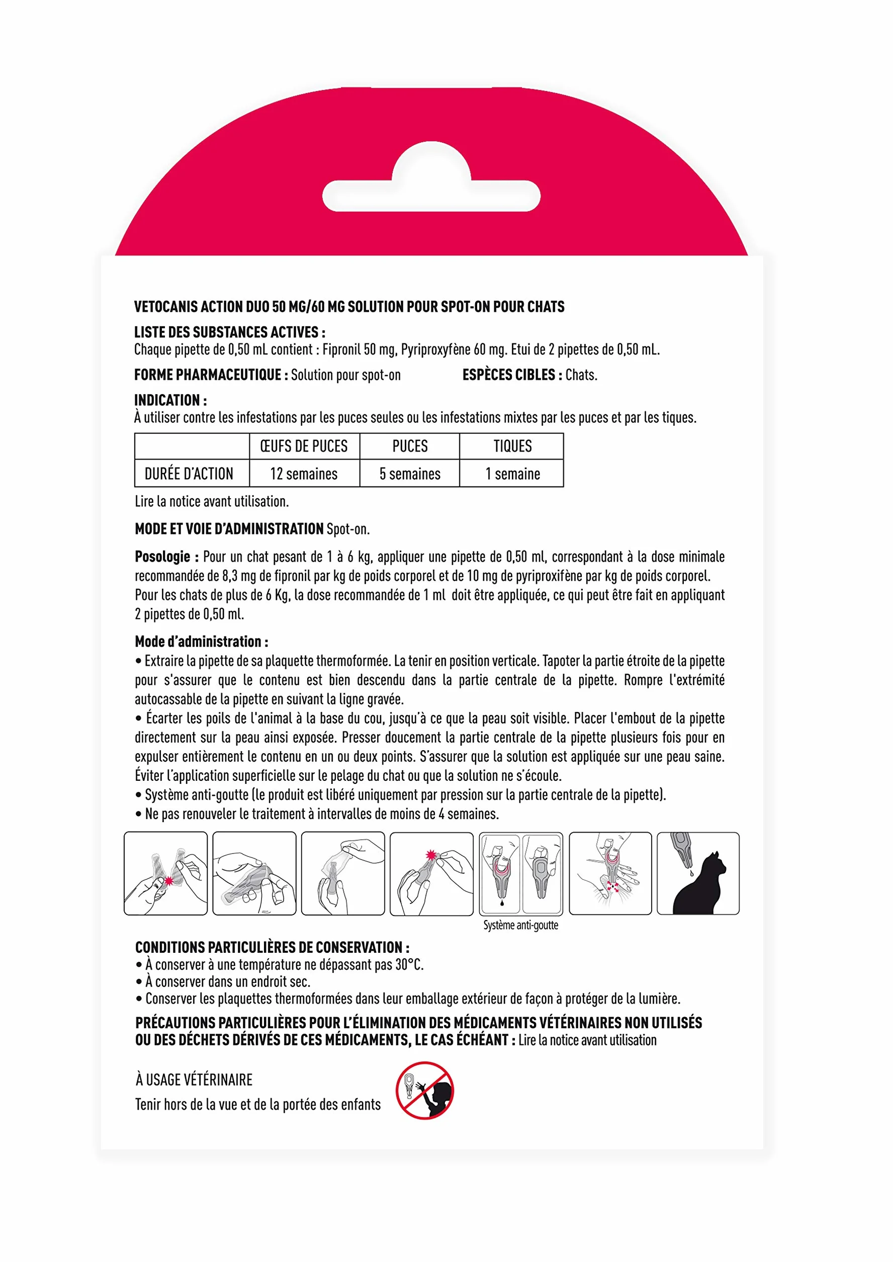 Vetocanis - Pipeta antipulgas antigarrapatas Gato - Tratamiento y protección contra plagas Gato 1-6 kg y hábitat - Caja de 2 pipetas