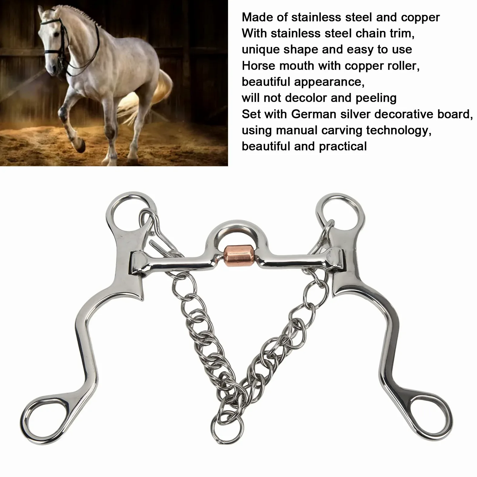 Broca de Caballo Pelham, Broca de Caballo de Acero Inoxidable Fuerte for Montar a Caballo, Broca y Broca de Boca de Caballo de Rendimiento ecuestre/1188