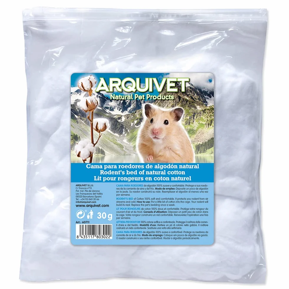 ARQUIVET Algodón Blanco para Hamsters 30 gr - Cama Natural - Cama para Hamsters Suave y cálida - Accesorios para roedores - Producto Natural