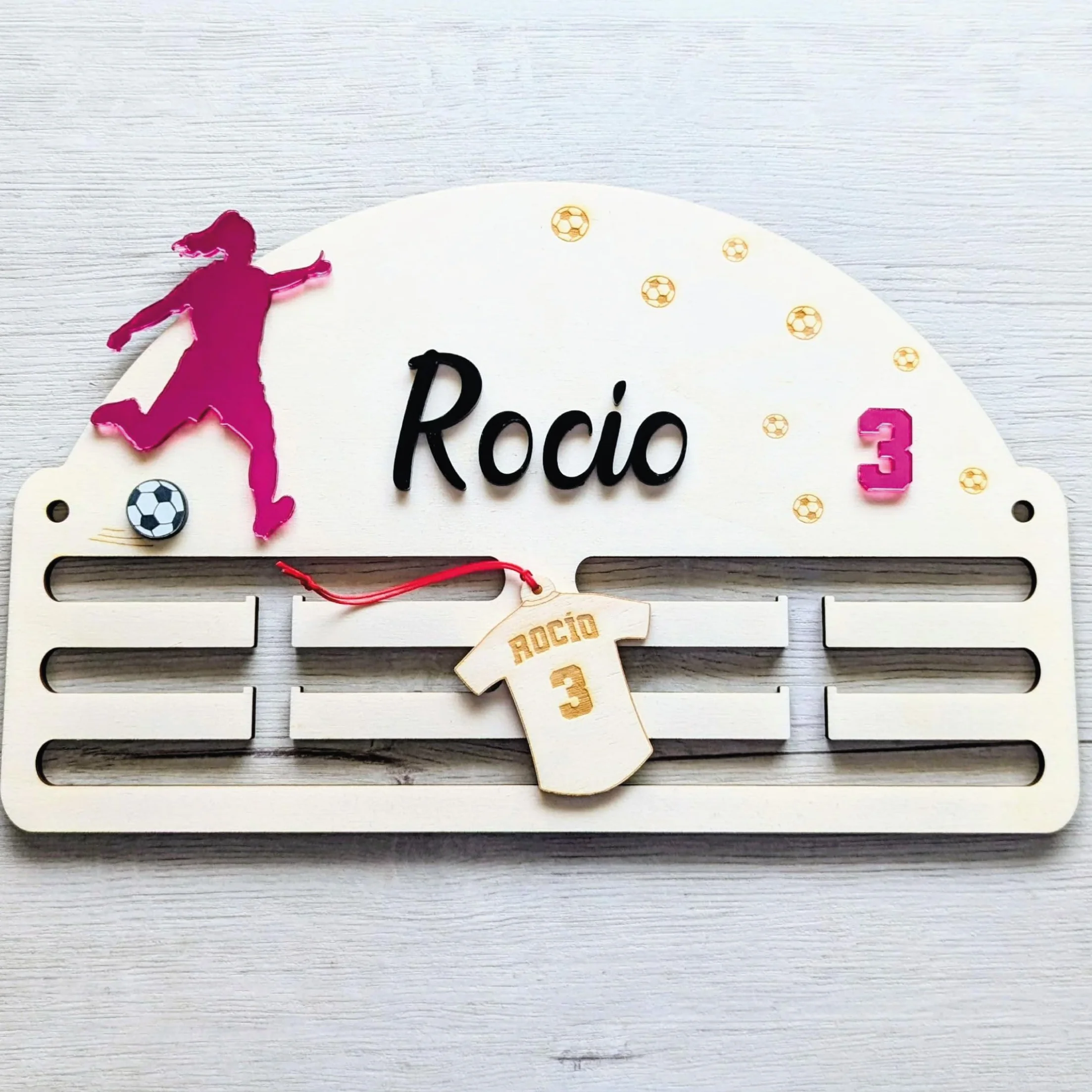 Medallero Fútbol de Madera Personalizado con Nombre, Acrílico, Fabricado en España